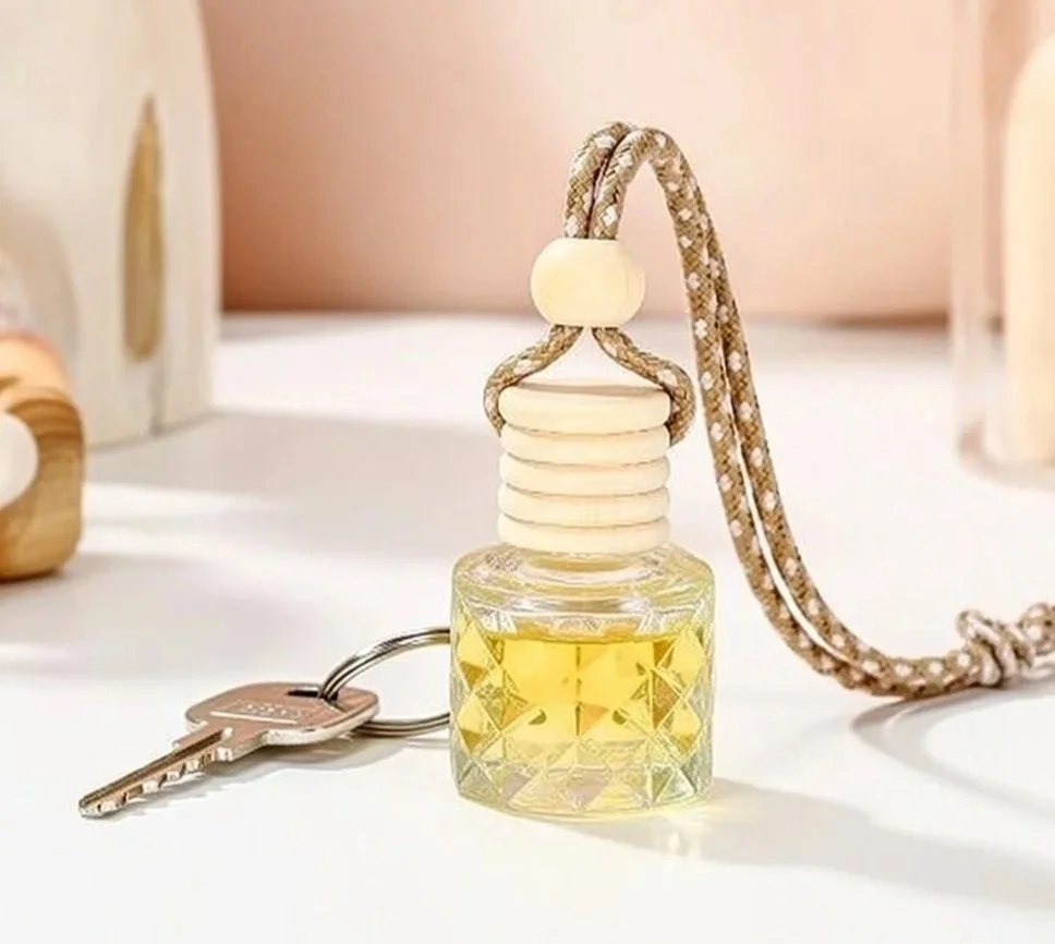 Clear Glass Round Crystal Diffuser with Wood Lid | Car Freshie