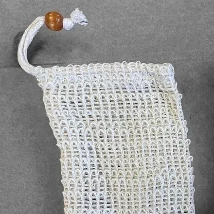 Sisal Soap Bag with Wood Bead and Drawstring