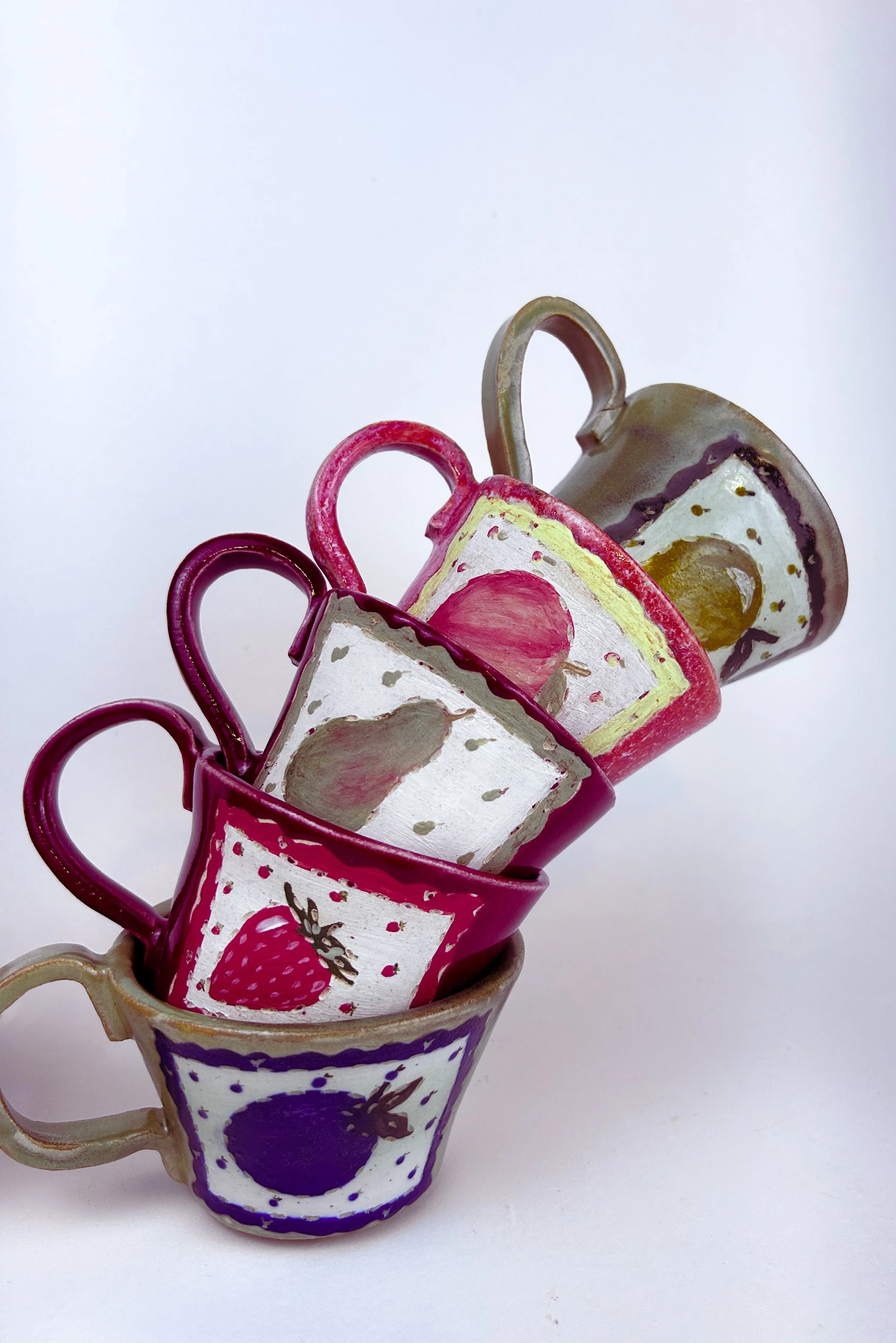 wheel thrown mugs | stoneware, glaze, and underglaze