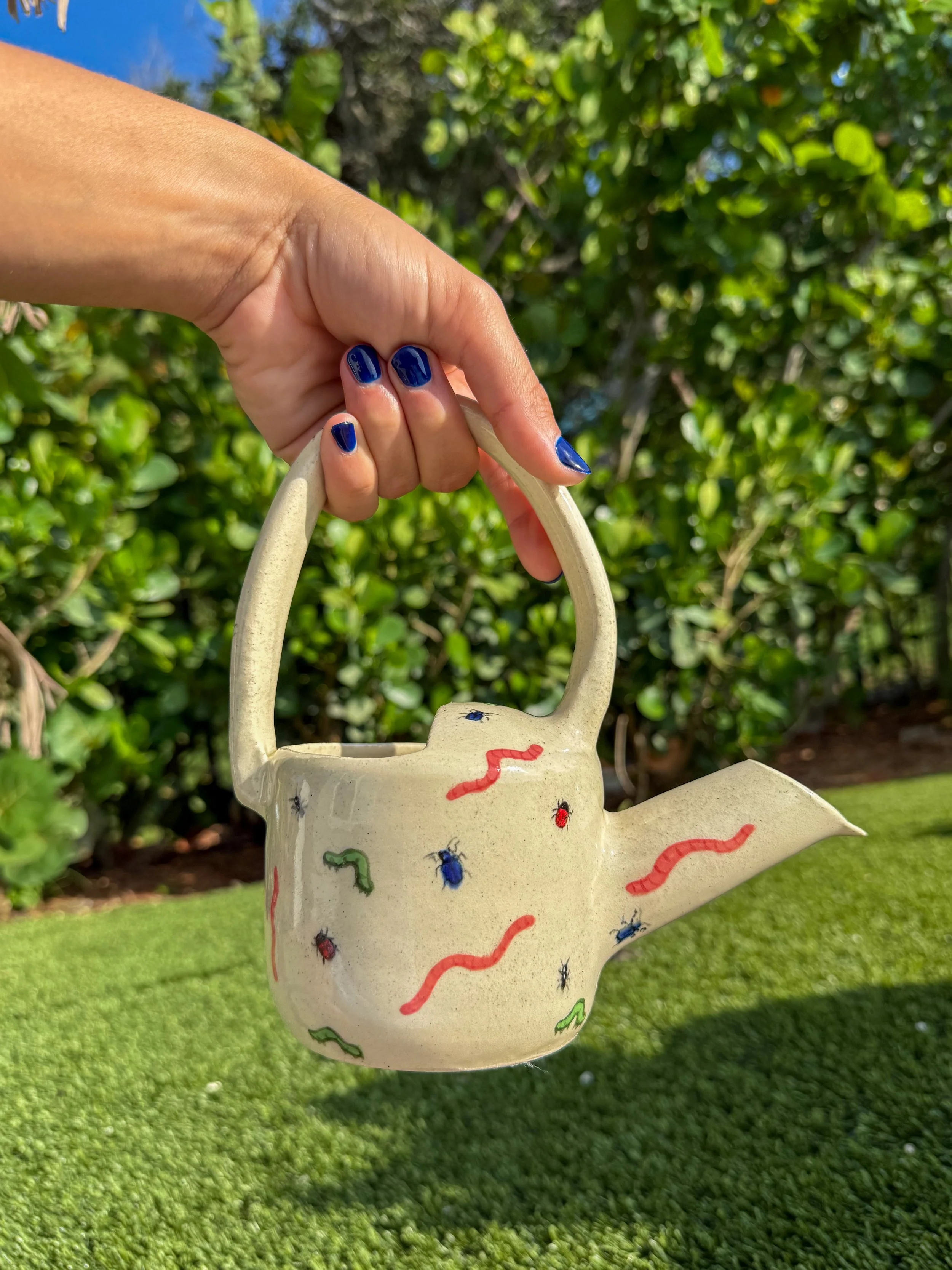 wheel thrown watering can | stoneware, glaze, and underglaze