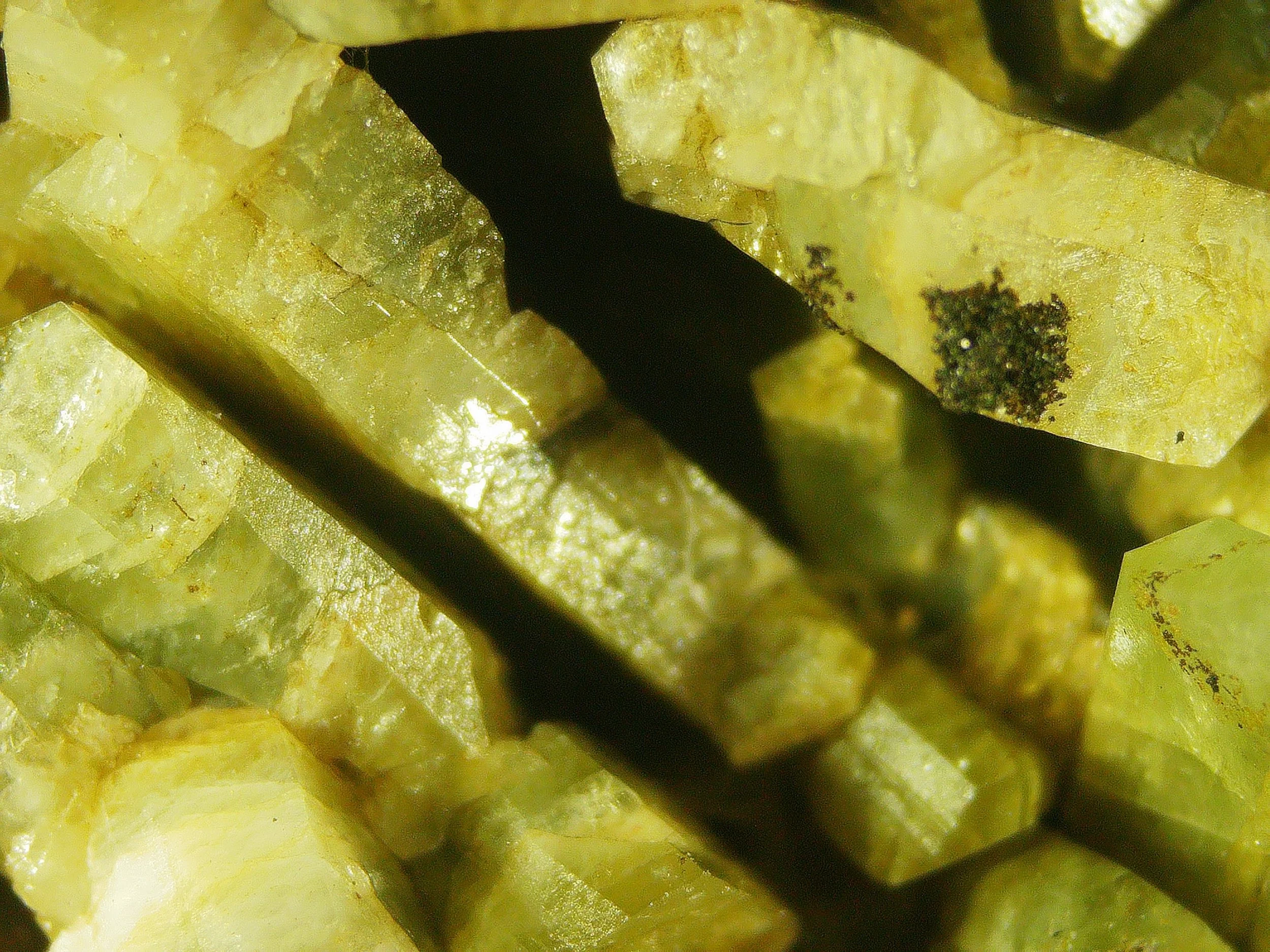 Close-up of yellow-green quartz crystals