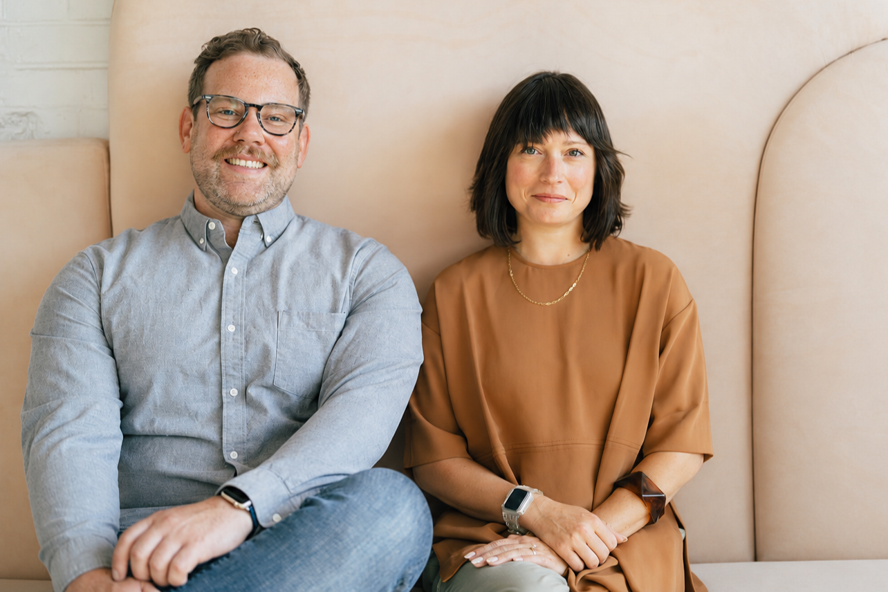 City Thread founding partners Sara Studdard and Kyle Wagenschutz seated together