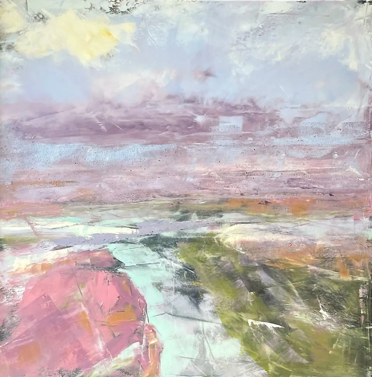 Gradual Awakening
 20 x 20 Oil + Cold Wax 
Available at Whidbey Island Atelier