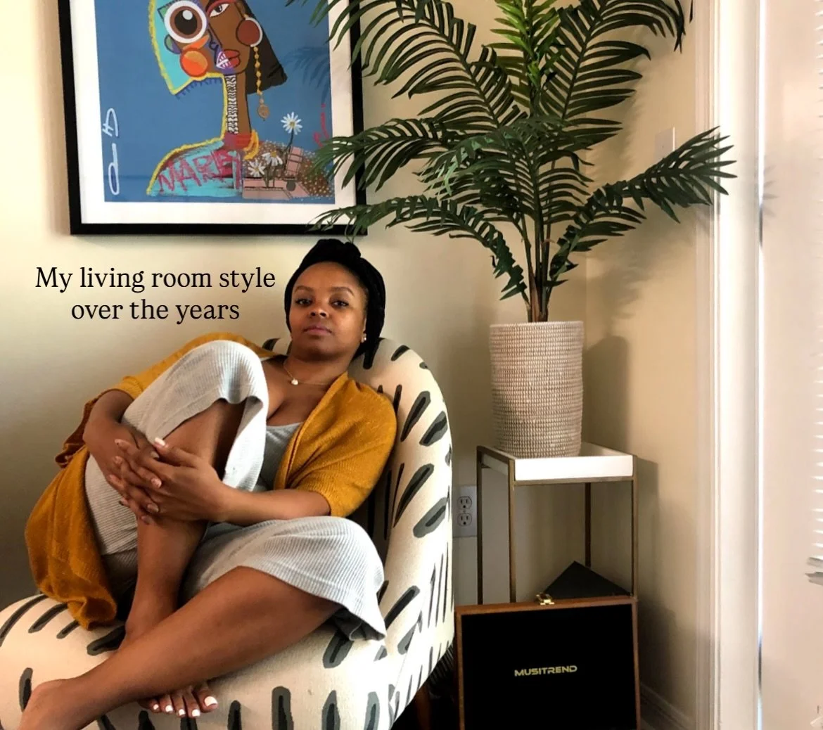 One of the best things about interior design is documenting how your own style evolves. 

One thing remains true and that&rsquo;s I love a blue sofa. 

I, too, was the victim of a 5x8 living room rug. And I had the nerve to get a white shag at that. 