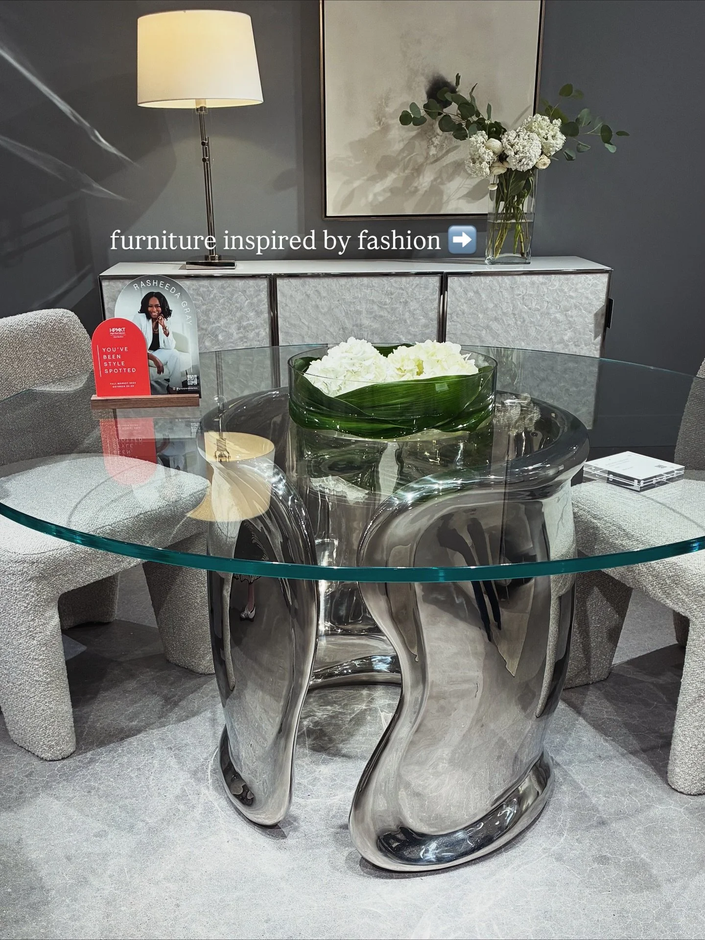 Fashion inspired furniture. 

Spotted this statement dining table at @bernhardtfurniture while on the #designinfluencerstour at @highpointmarket and immediately thought of a cuff chrome bracelet in my jewelry box. 

Let this be a sign to browse your 