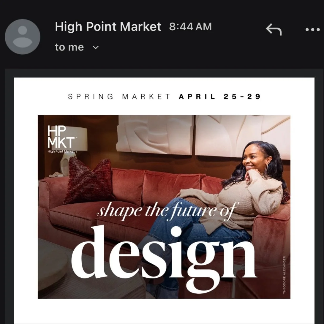 This was a nice surprise! I made an appearance in some your inboxes today courtesy of @highpointmarket &lsquo;s Spring marketing newsletter 

Designers, are you going in April? 👀