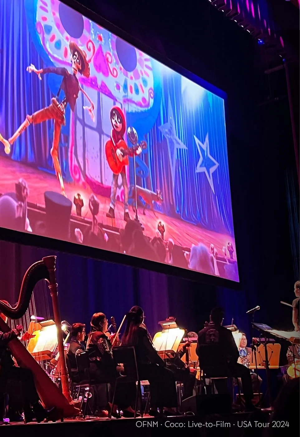 Orquesta Folclórica Nacional de México performing Coco in Concert: Live to Film during its 2024 USA Tour. Disney Concerts and AMP touring productions.