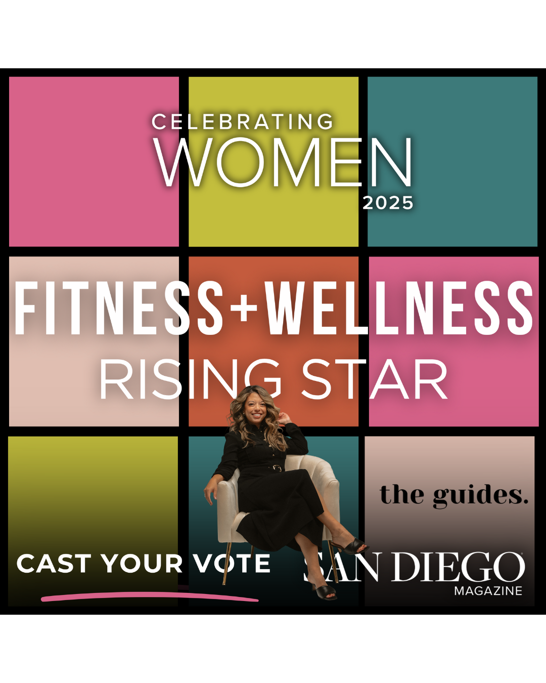 logo of SDMAG celebrating women awards with image of Kimberly Blair The Guides Holistic Therapies