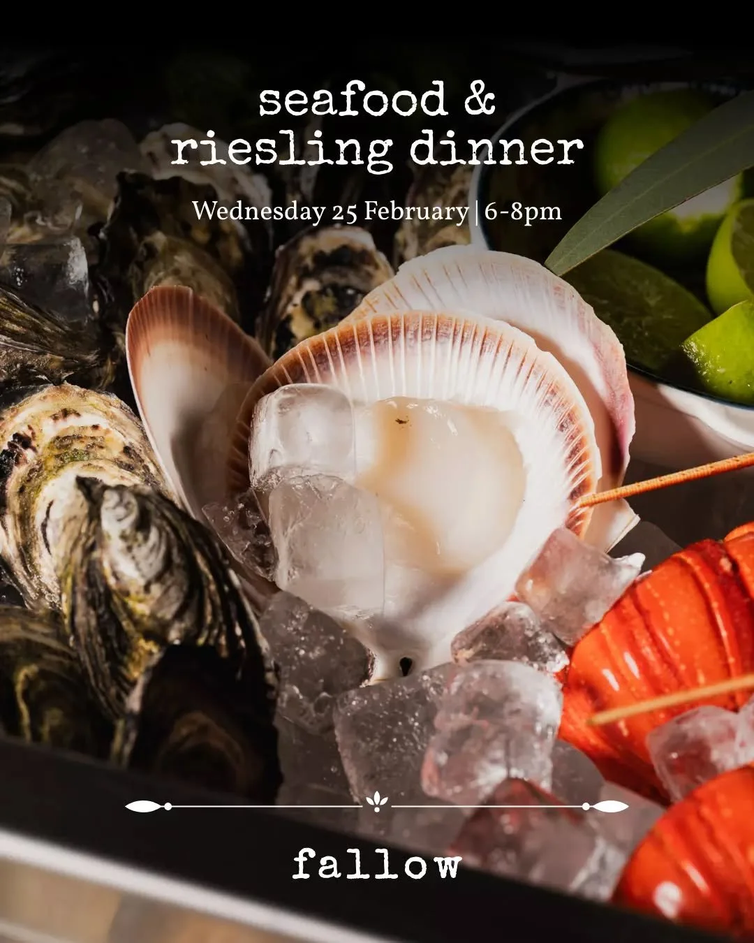 Seafood &amp; Riesling Dinner 🍴🍇

We&rsquo;re celebrating the new vintage of Great Southern Riesling with a coastal feast from Pearl Lane seafood bar. Freshly shucked oysters, vibrant ceviche, wood baked market fish and char grilled prawns, all des