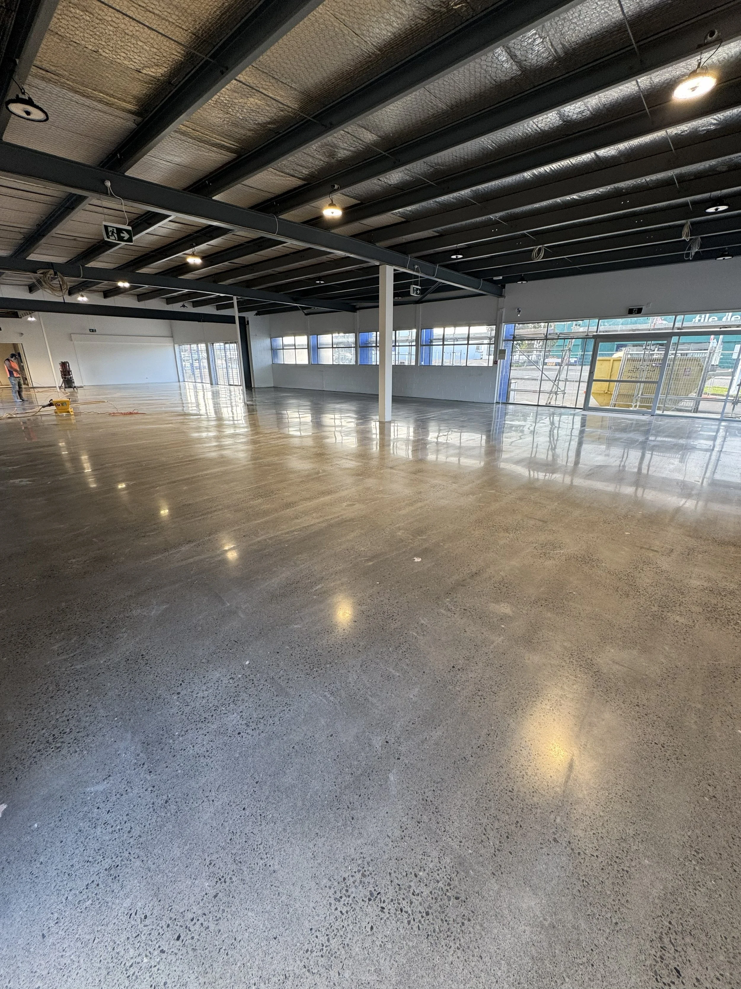 open warehouse with polished concrete floor