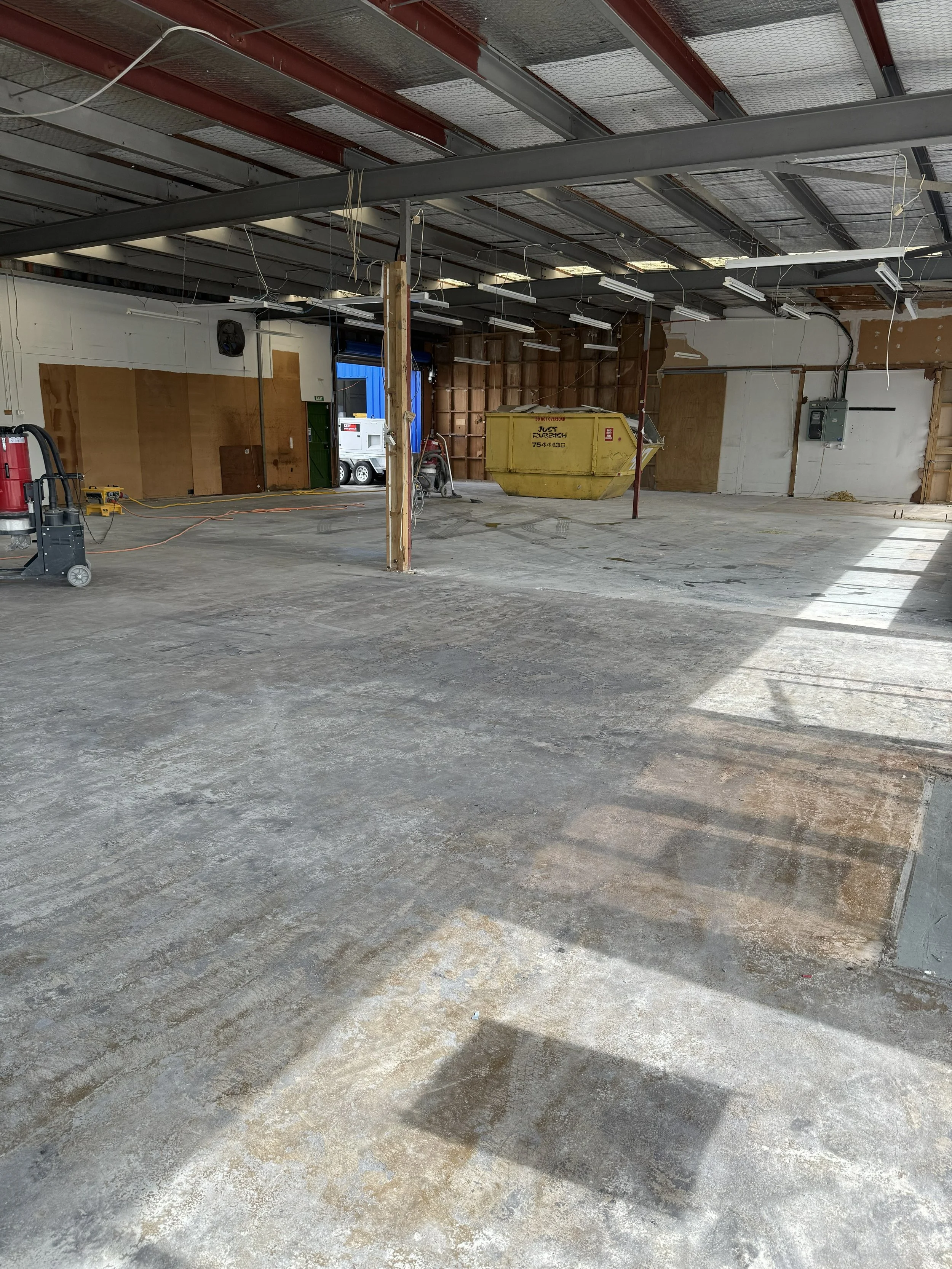 open warehouse with concrete floor