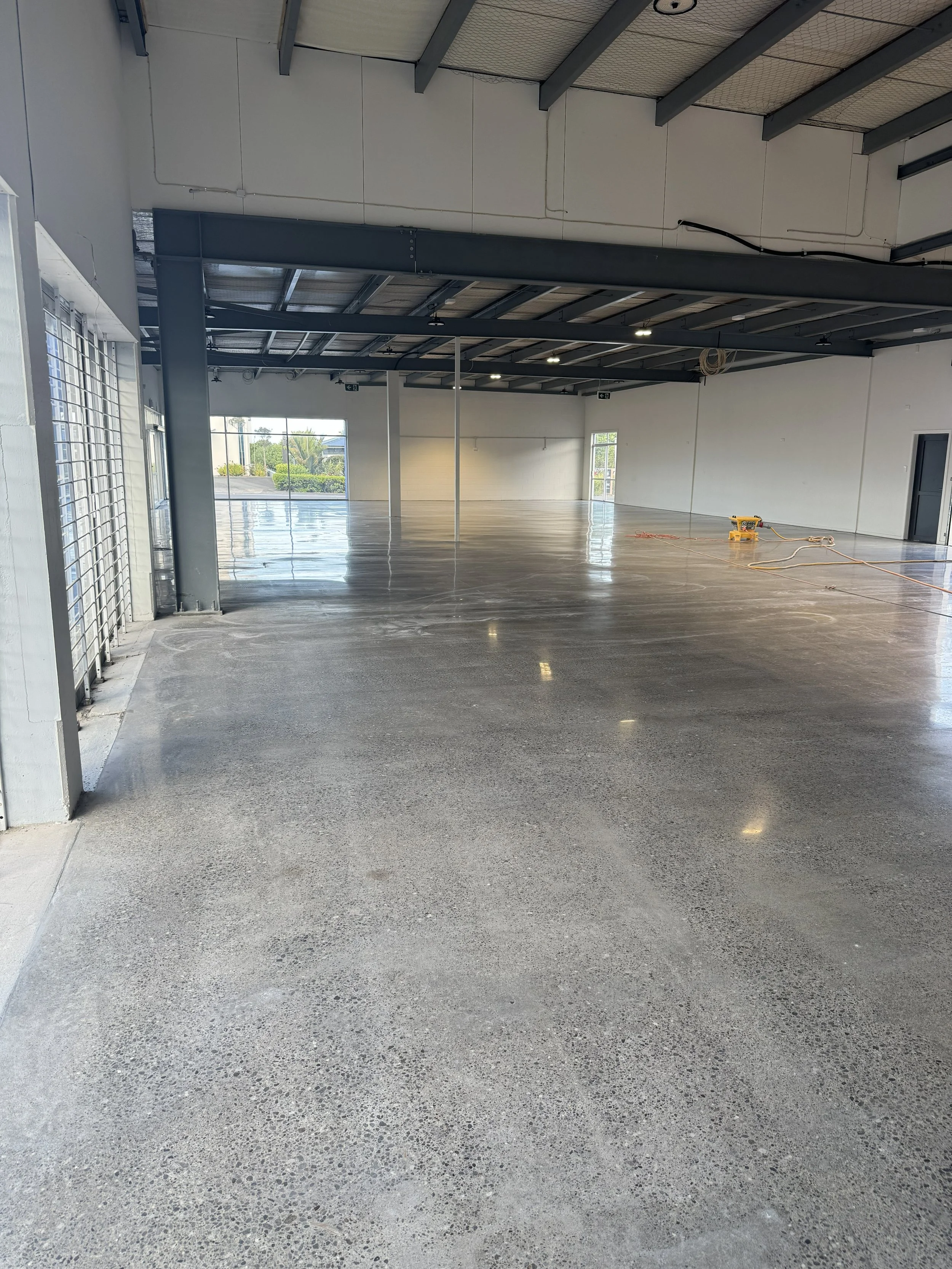 open warehouse with polished concrete floor
