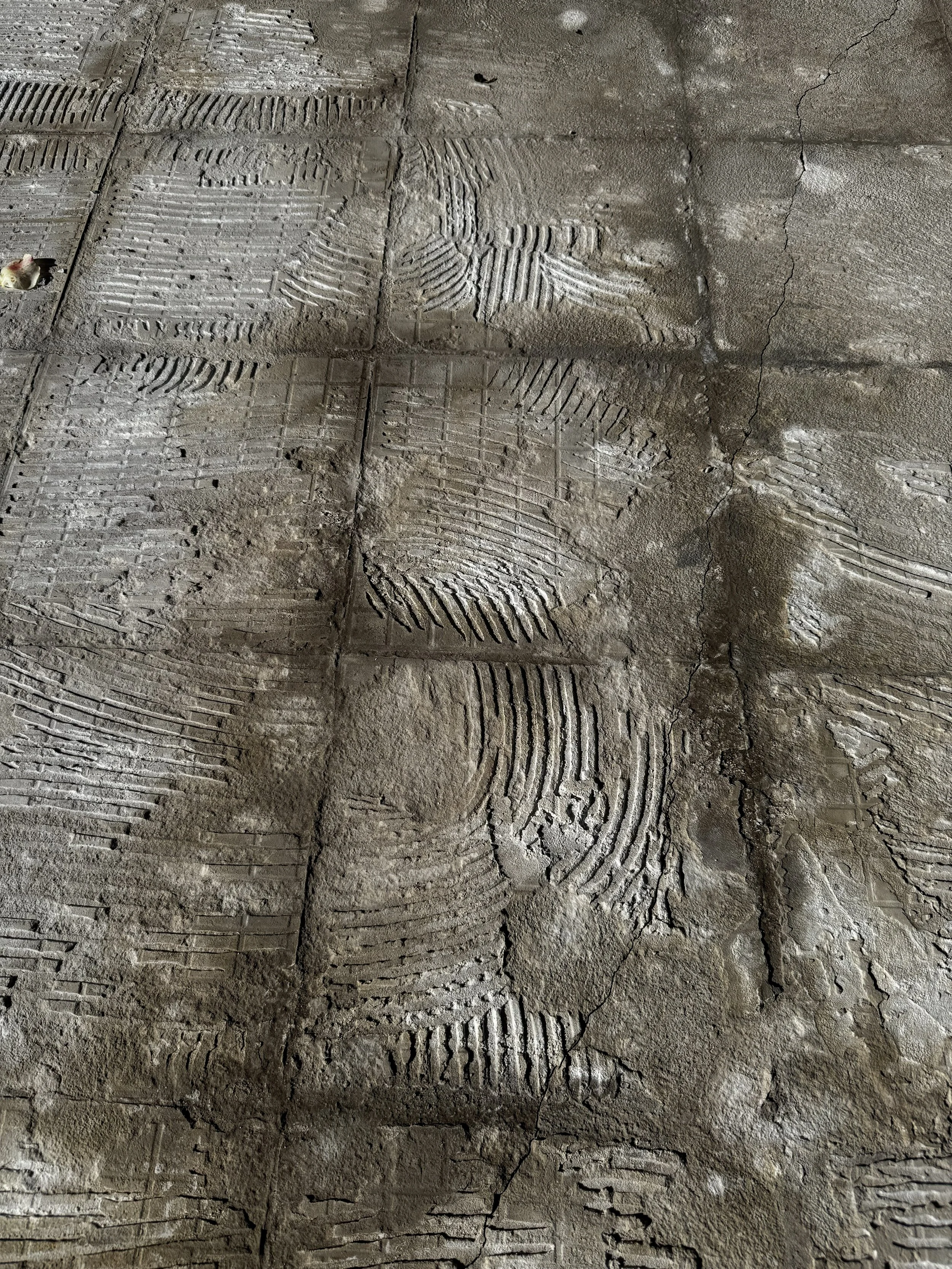 Concrete Deck with tile glue on it