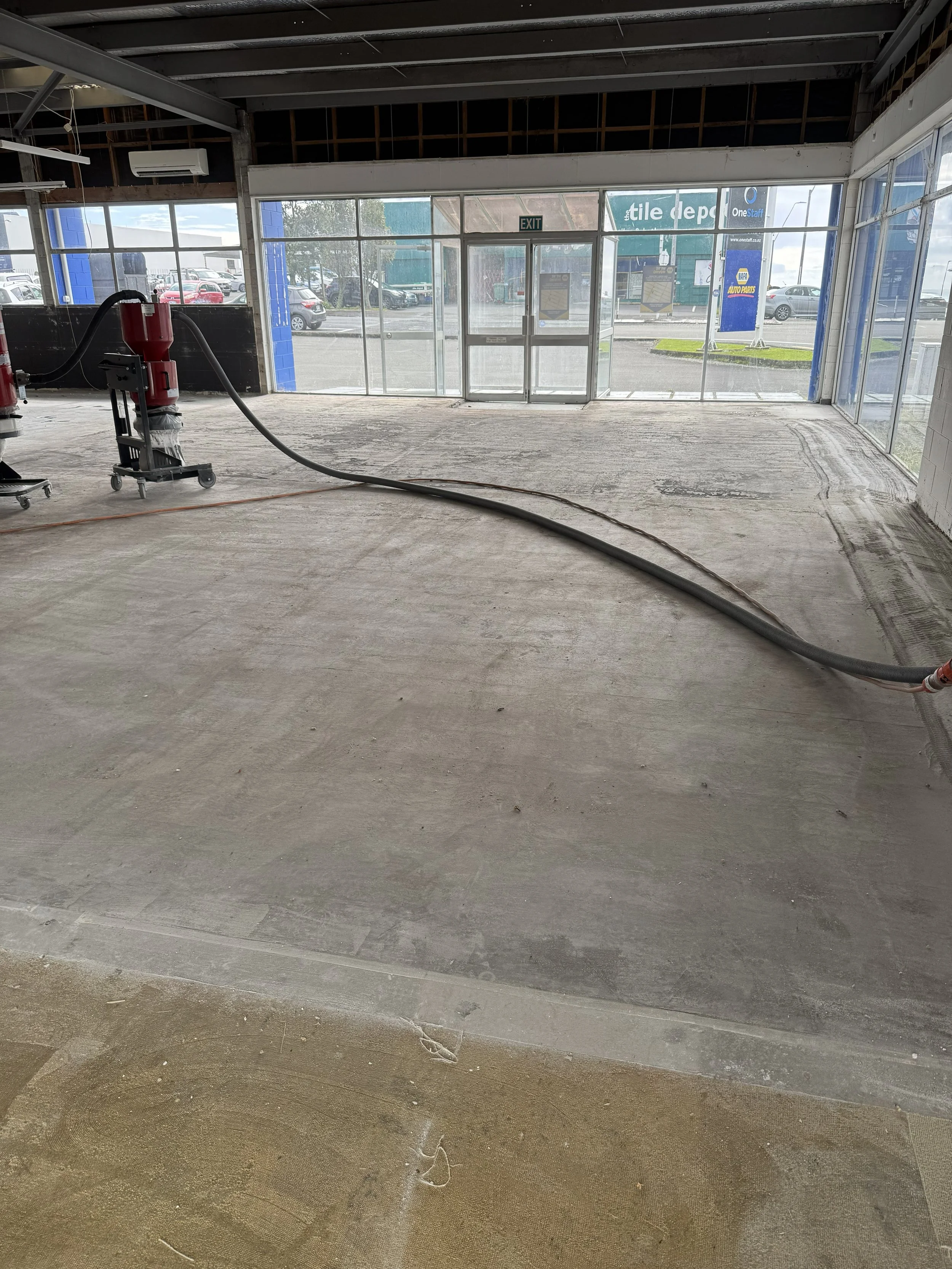 open warehouse with concrete floor
