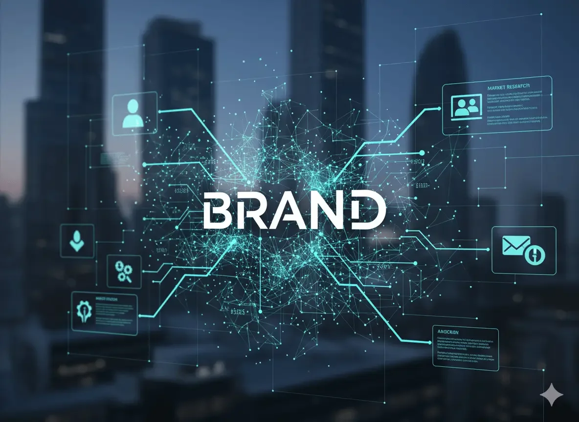 A graphic with the word "Brand" in the middle and digital lines emanating
