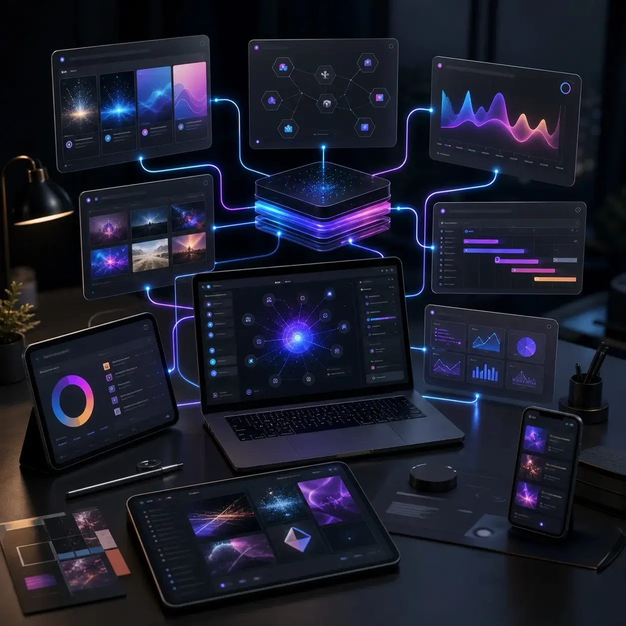 A graphic with the word "Brand" in the middle and digital lines emanating