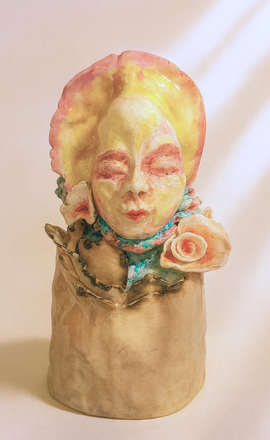 "Spring Beauty" (The Seasons series) Stoneware, earthenware & underglaze. H39cm x W19cm x D18cm. 2025.