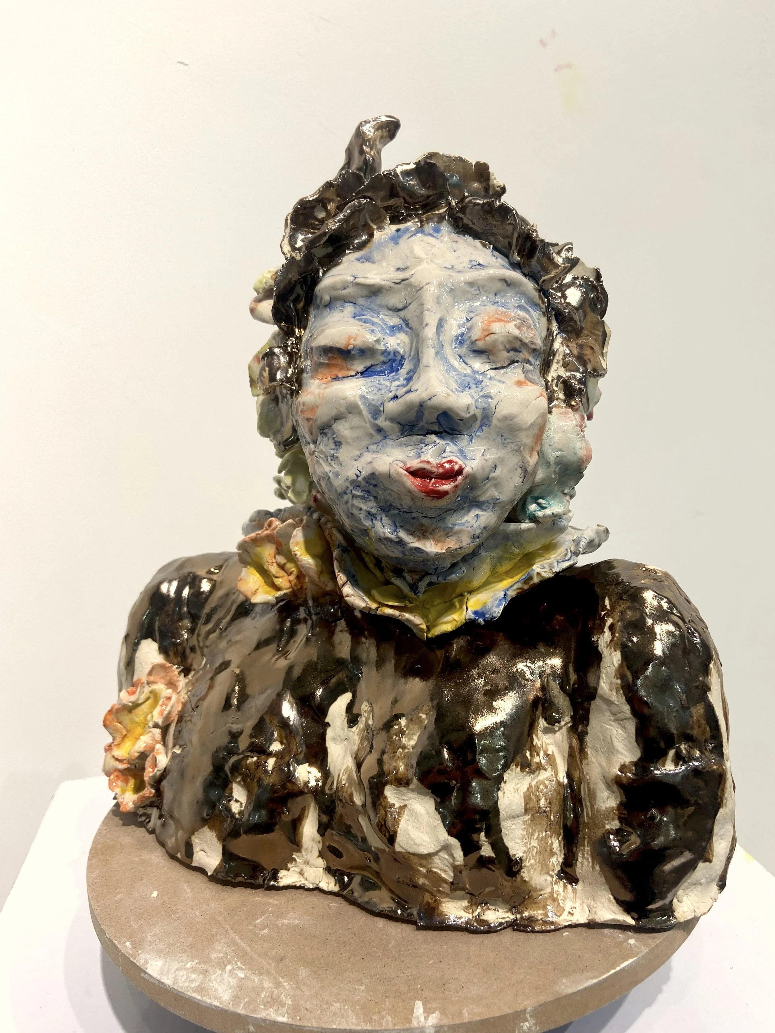 "Forest Apu" (part of my "Secret garden" series). White Stoneware, underglaze & copper glaze. H42cm x W29cm x D15cm. 2025.