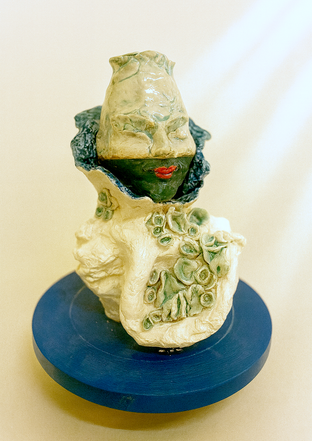 "Winter Beauty" (The Seasons series) Stoneware, underglaze & Celadon glaze. H28cm x W18cm x D17cm. 2024.