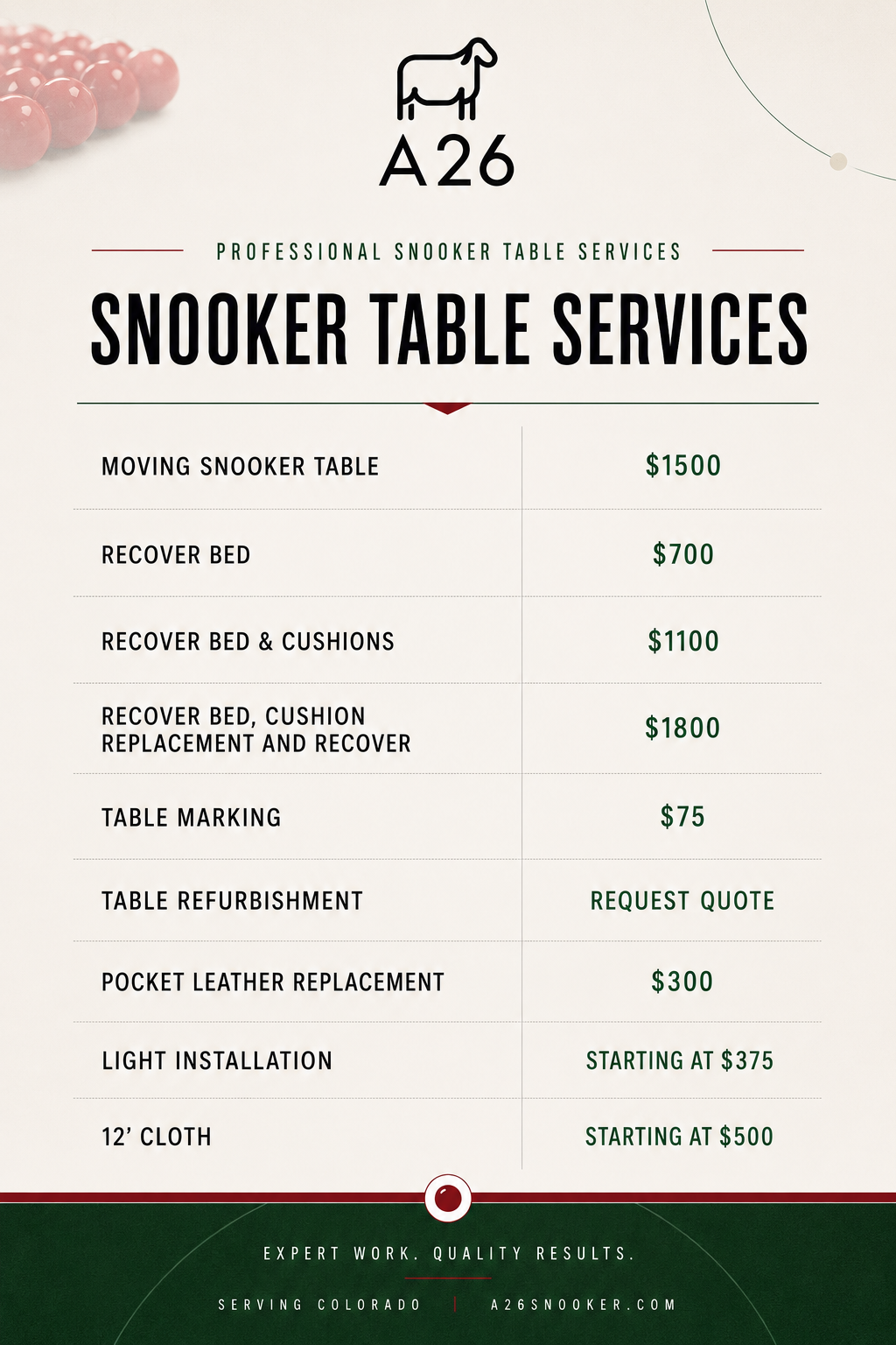 Snooker Table Services 