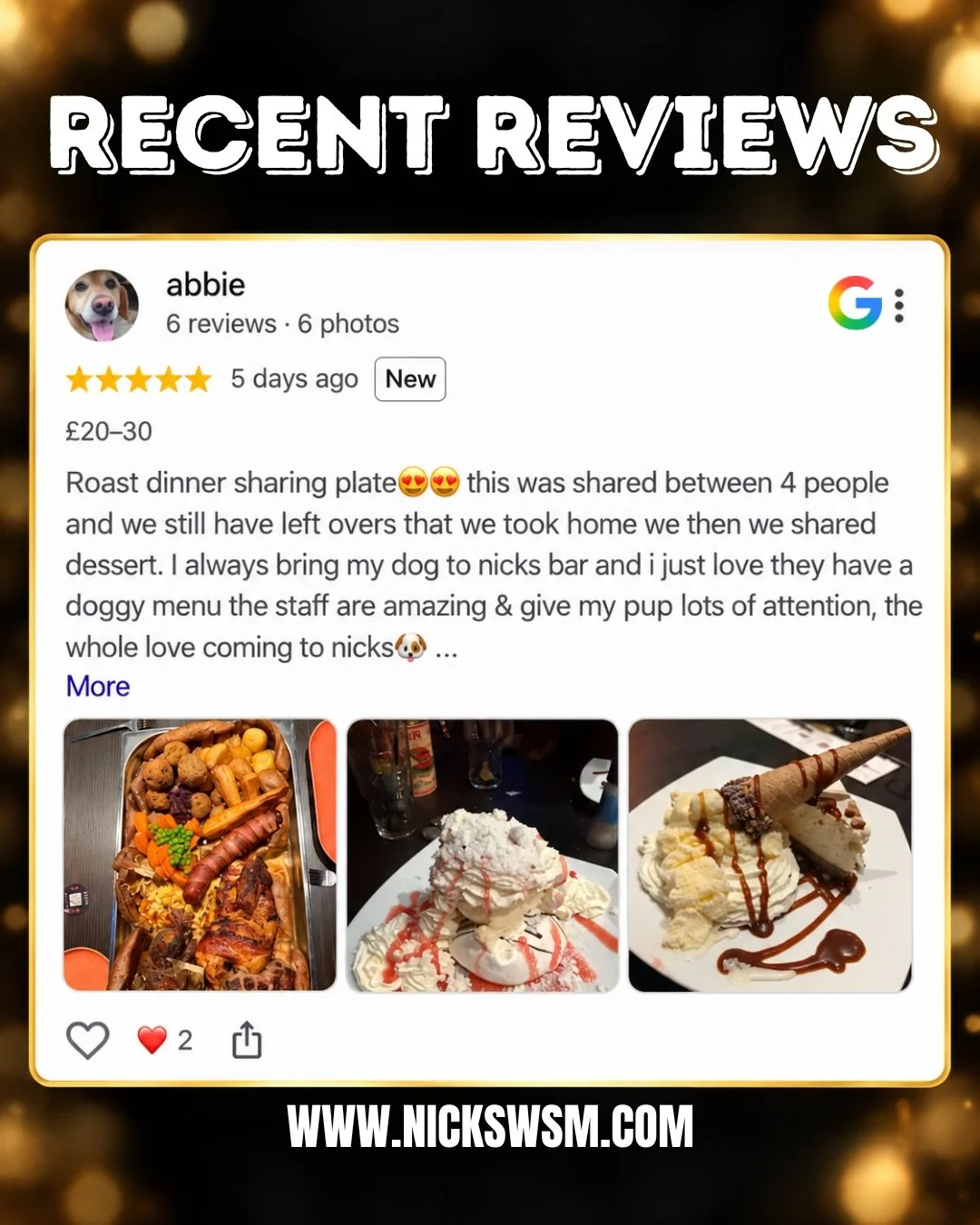 A huge thank you to everyone who has visited Nick&rsquo;s recently, taken the time to leave us a review, share your photos, and tell us about your experience❤️✨

Your kind words about the food, the team and the atmosphere genuinely mean a lot to all 