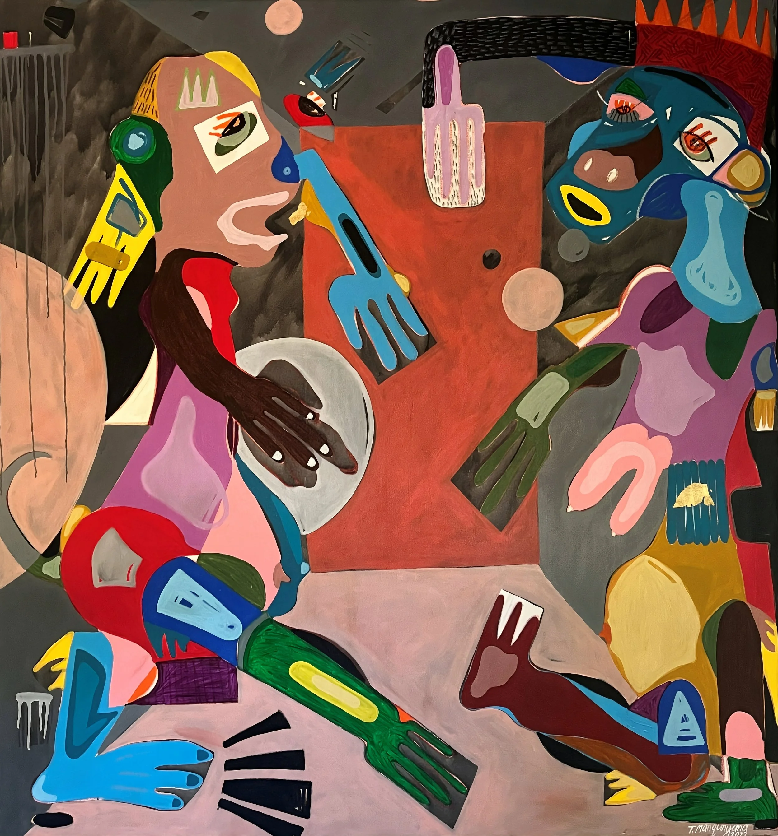 Thembalethu Manqunyana - Chance and Play - 174 x 165 cm - Mixed media on canvas - R 75 000 excl VAT