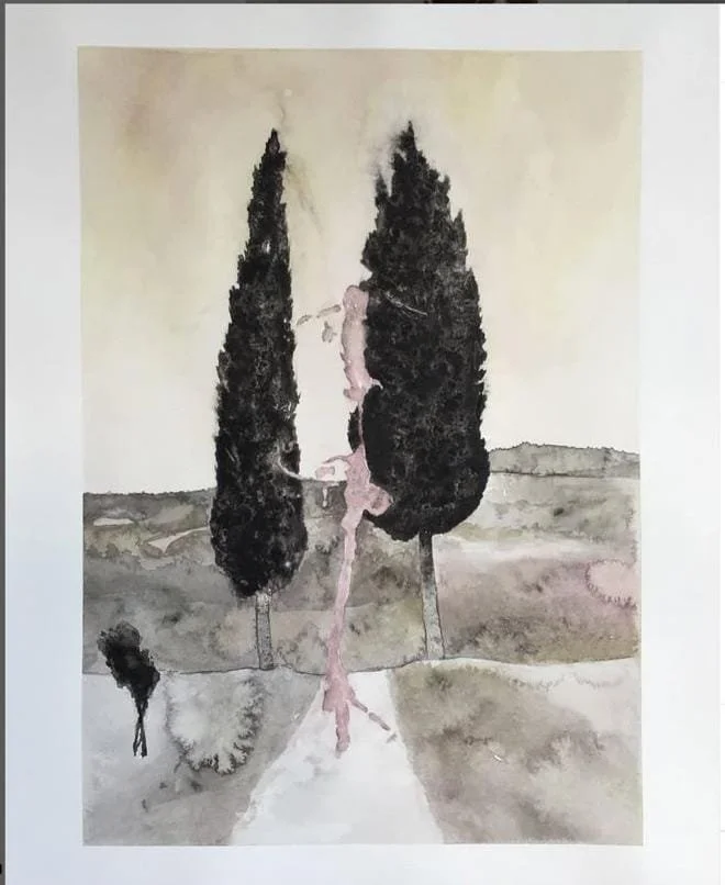 Mathew Brittan - Figure in it's higher and lower self aspects in a mediterranean landscape - watercolour - R7 000, 00