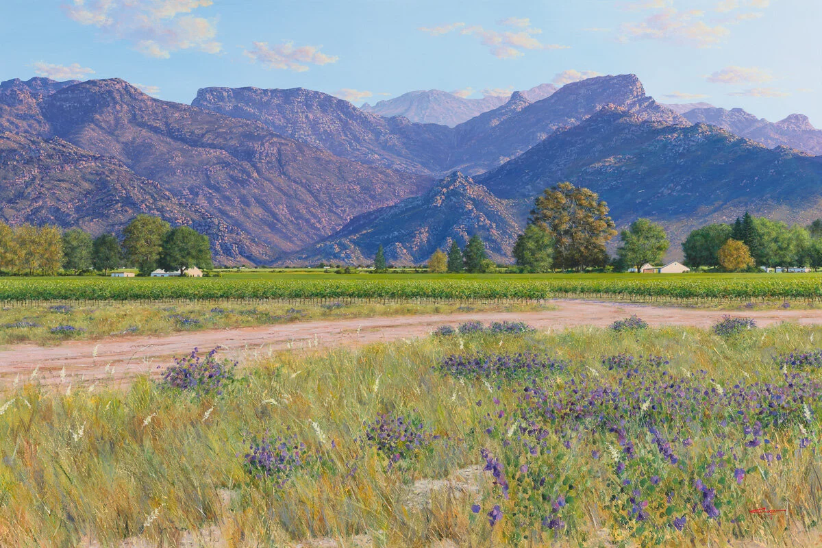 Andrew Cooper - Spring Vines, Rawsonville - 100 x 150 cm - Acrylic on Canvas - R175 000