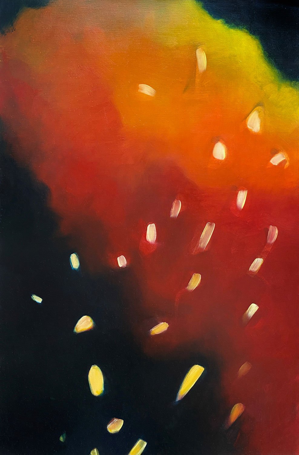 Syndi Kahn - Apricity - 100 x 65 cm - Oil on paper framed behind glass with Kiaat - R24 150