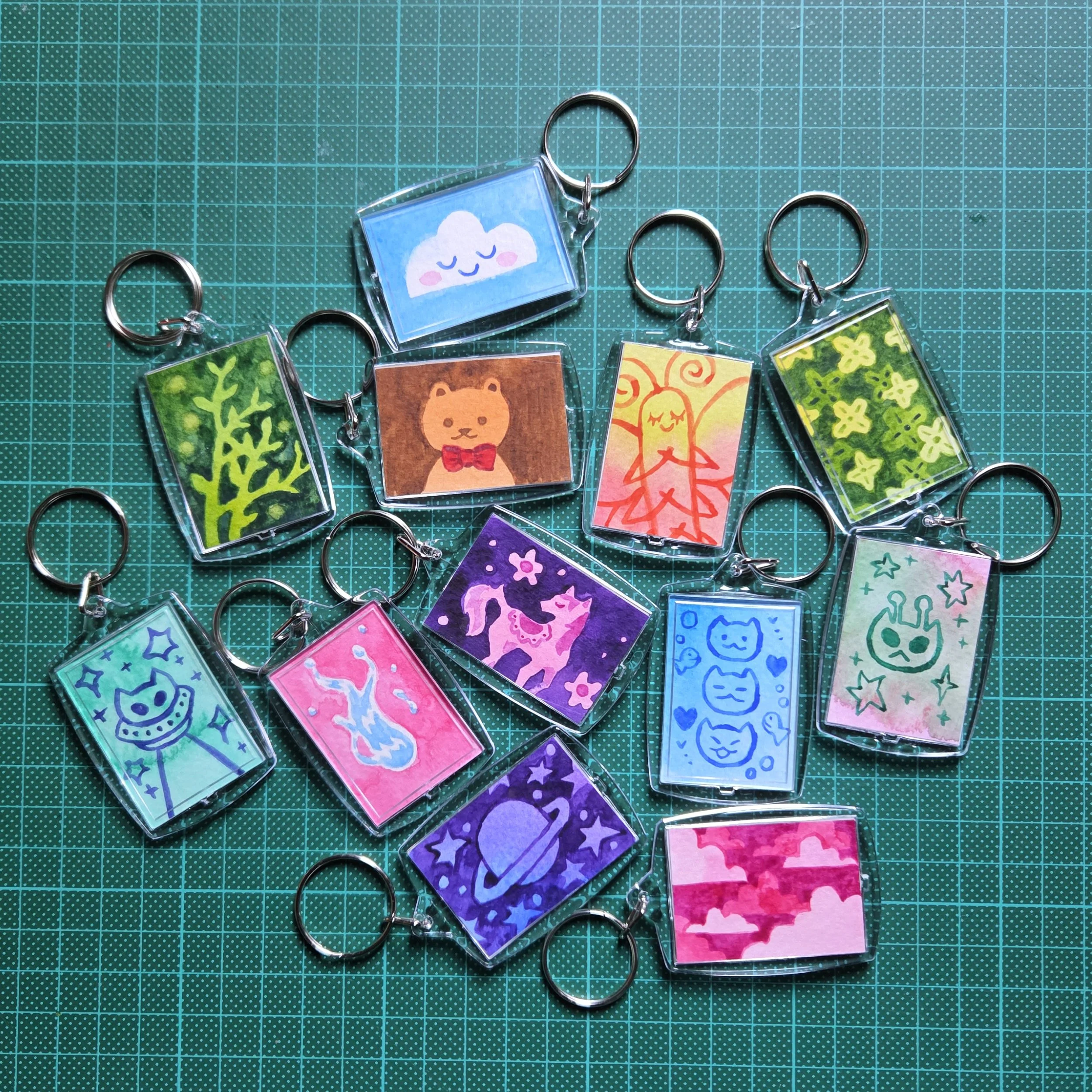 Hand painted watercolour keychains