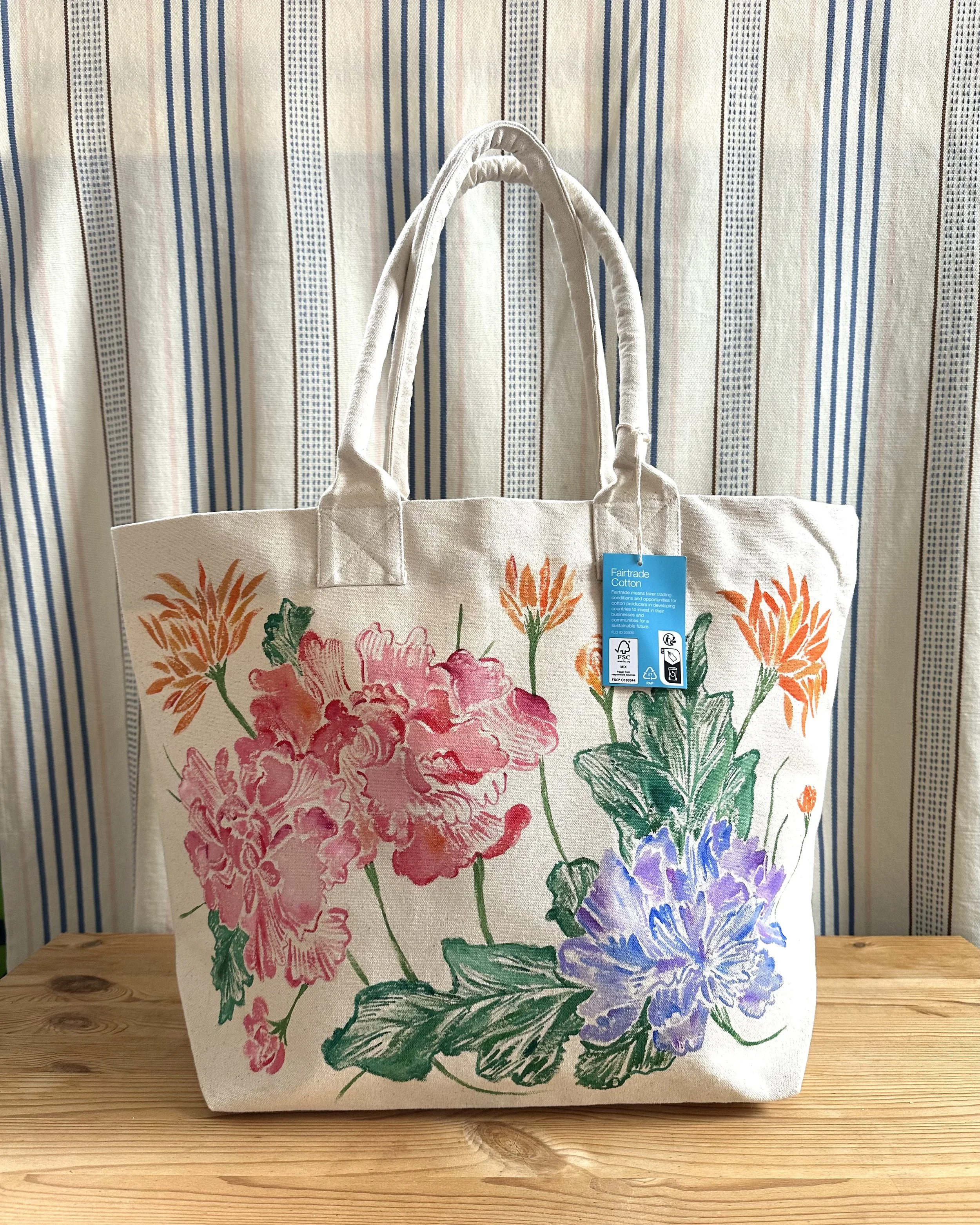 Big Hand-painted bag - Beige