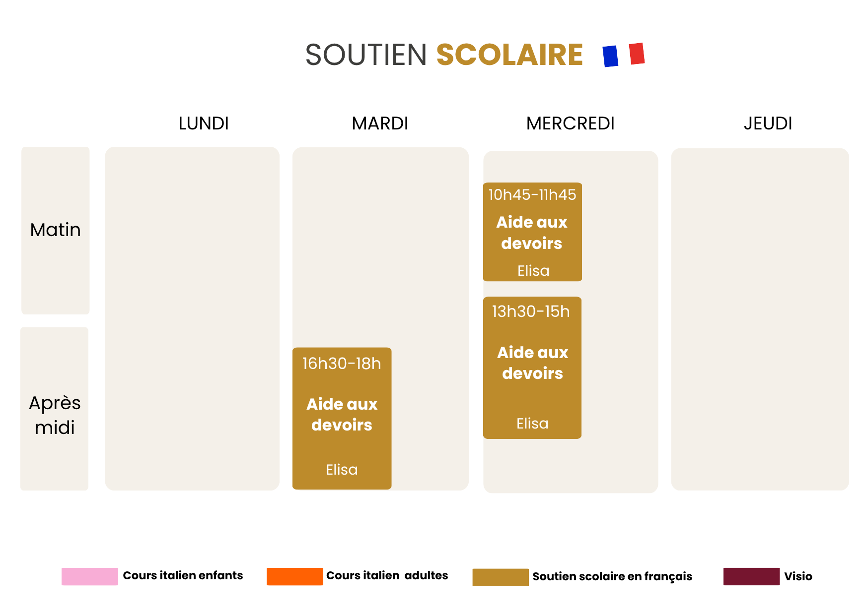 Planning soutien scolaire enfant