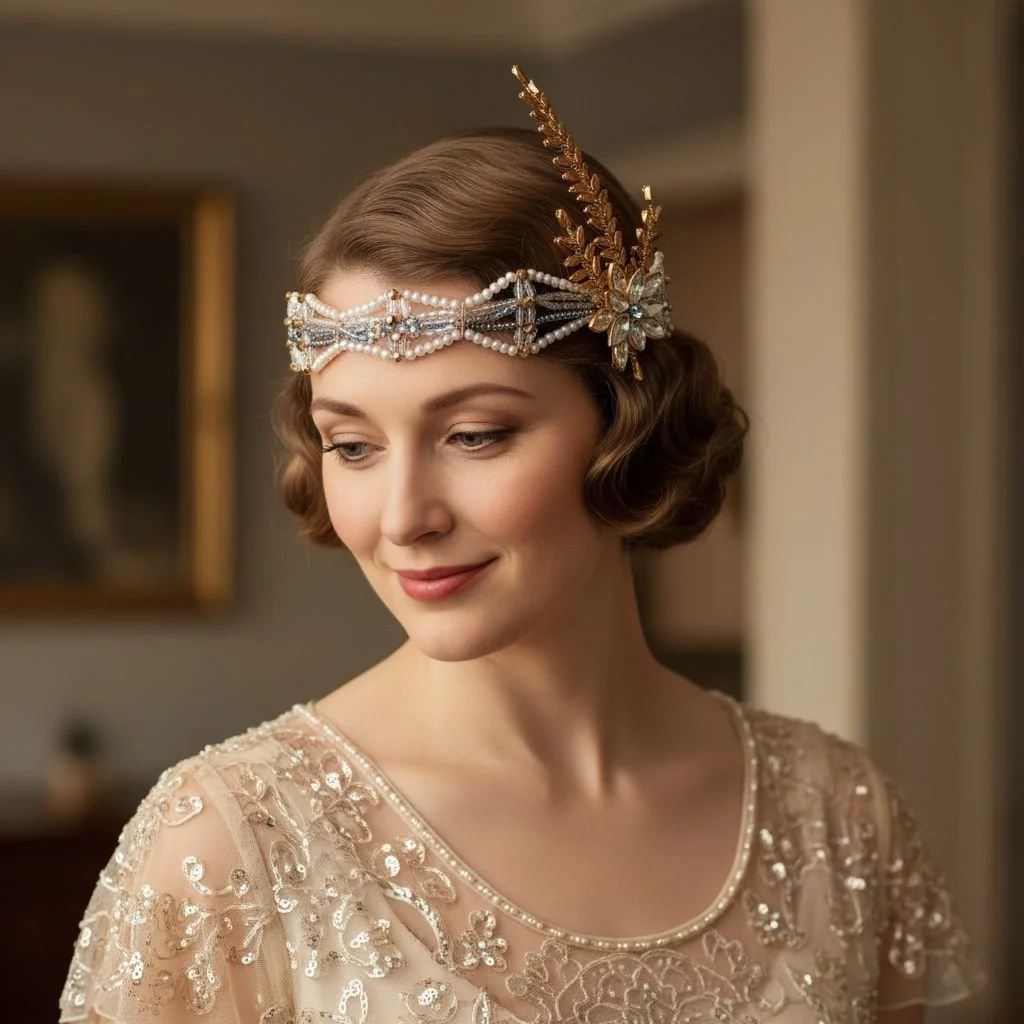 Gatsby Glamour-1920s Vintage Style Pearl and Crystal Headpiece