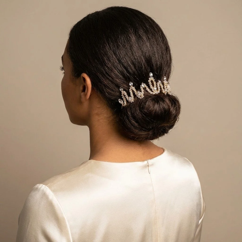 Clear white rhinestone/sparkling crystal bridal hair bun accessory  UK-crystalline