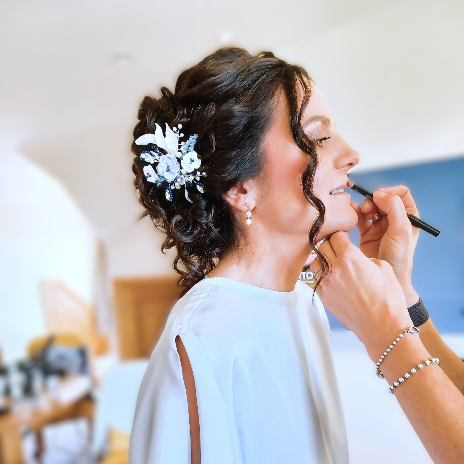 Pale blue & white floral occasion hair accessory-FCSK