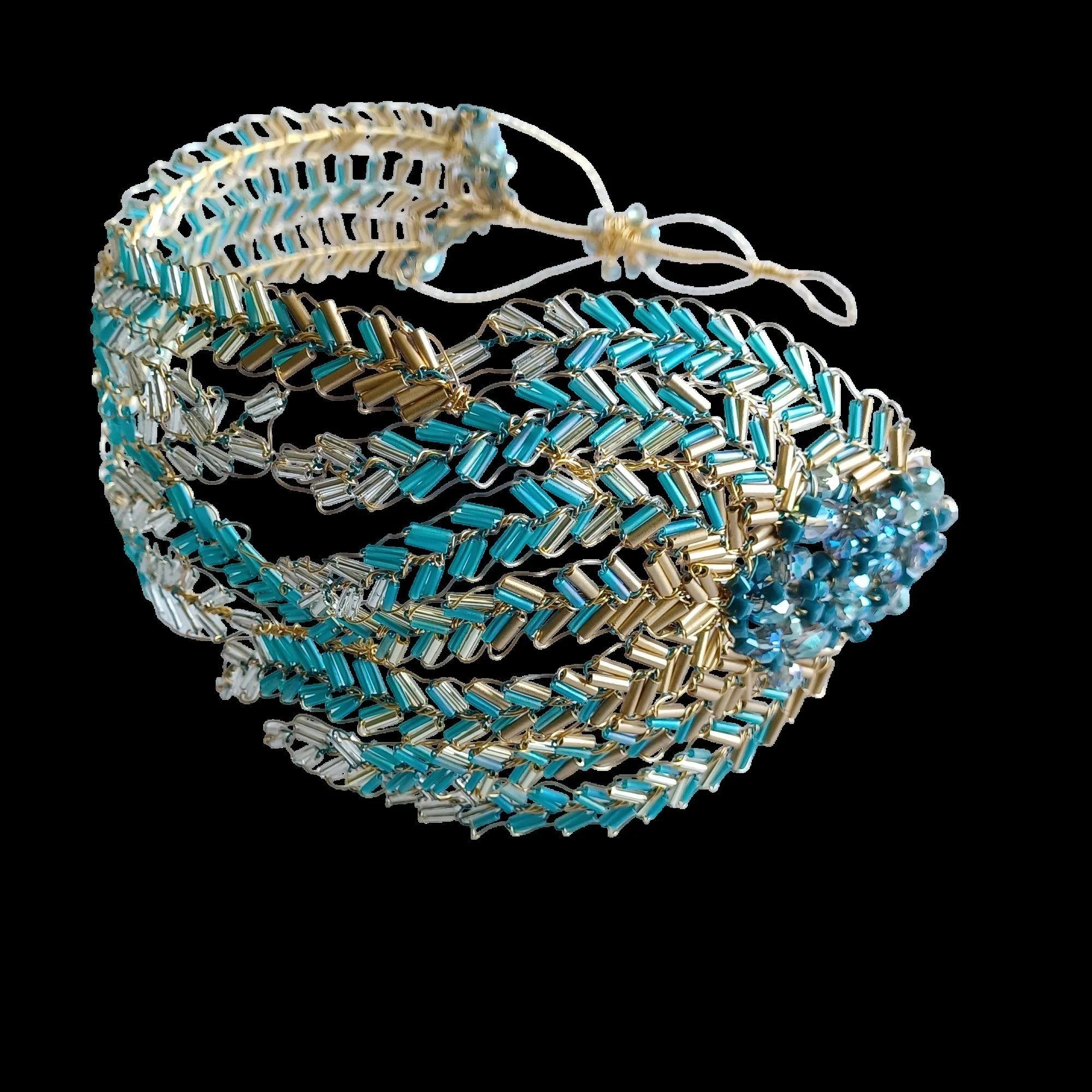 A statement occasion headband in teal and gold-Latisha
