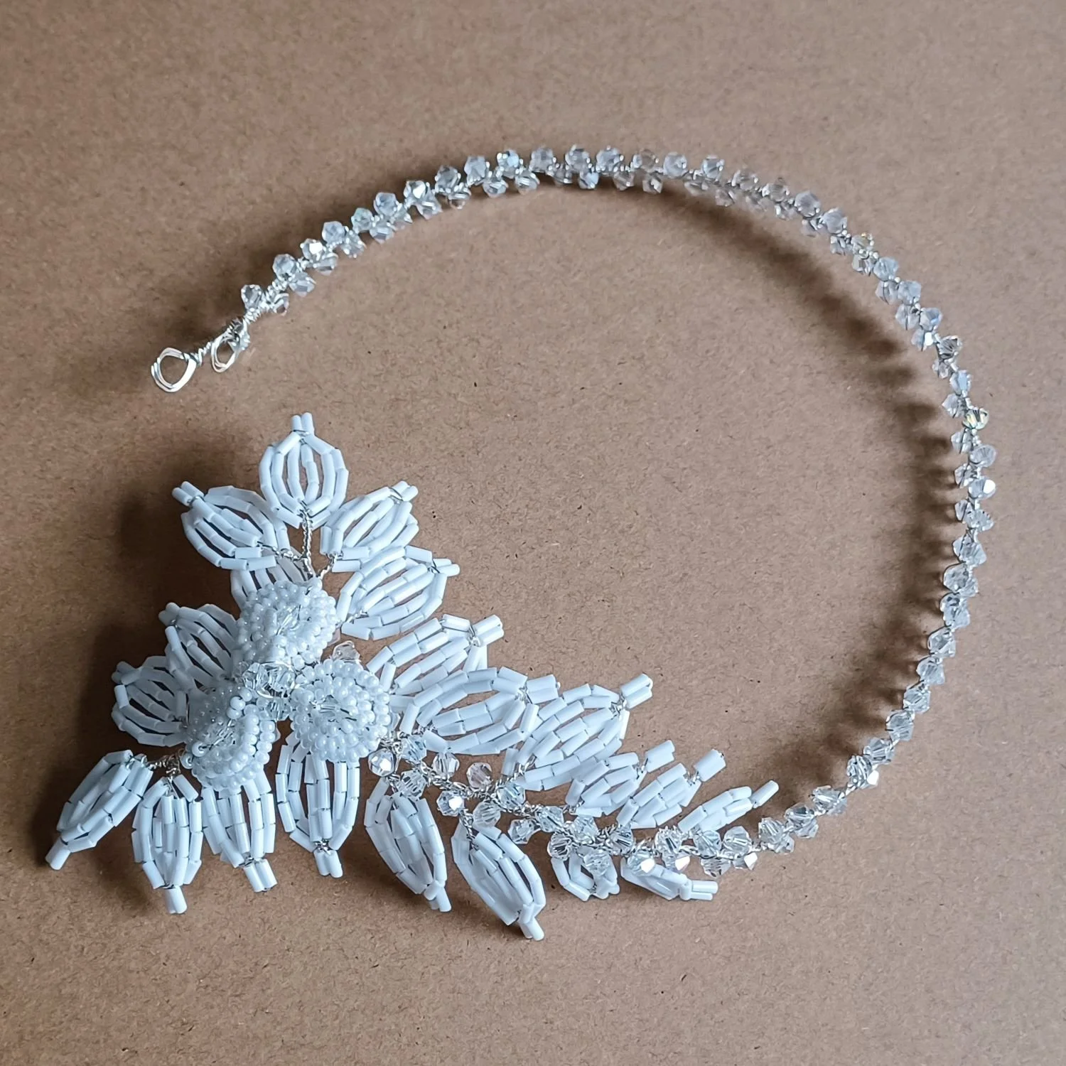 Elegant Beaded Bridal Headpiece on Crystal Headband-Sandy