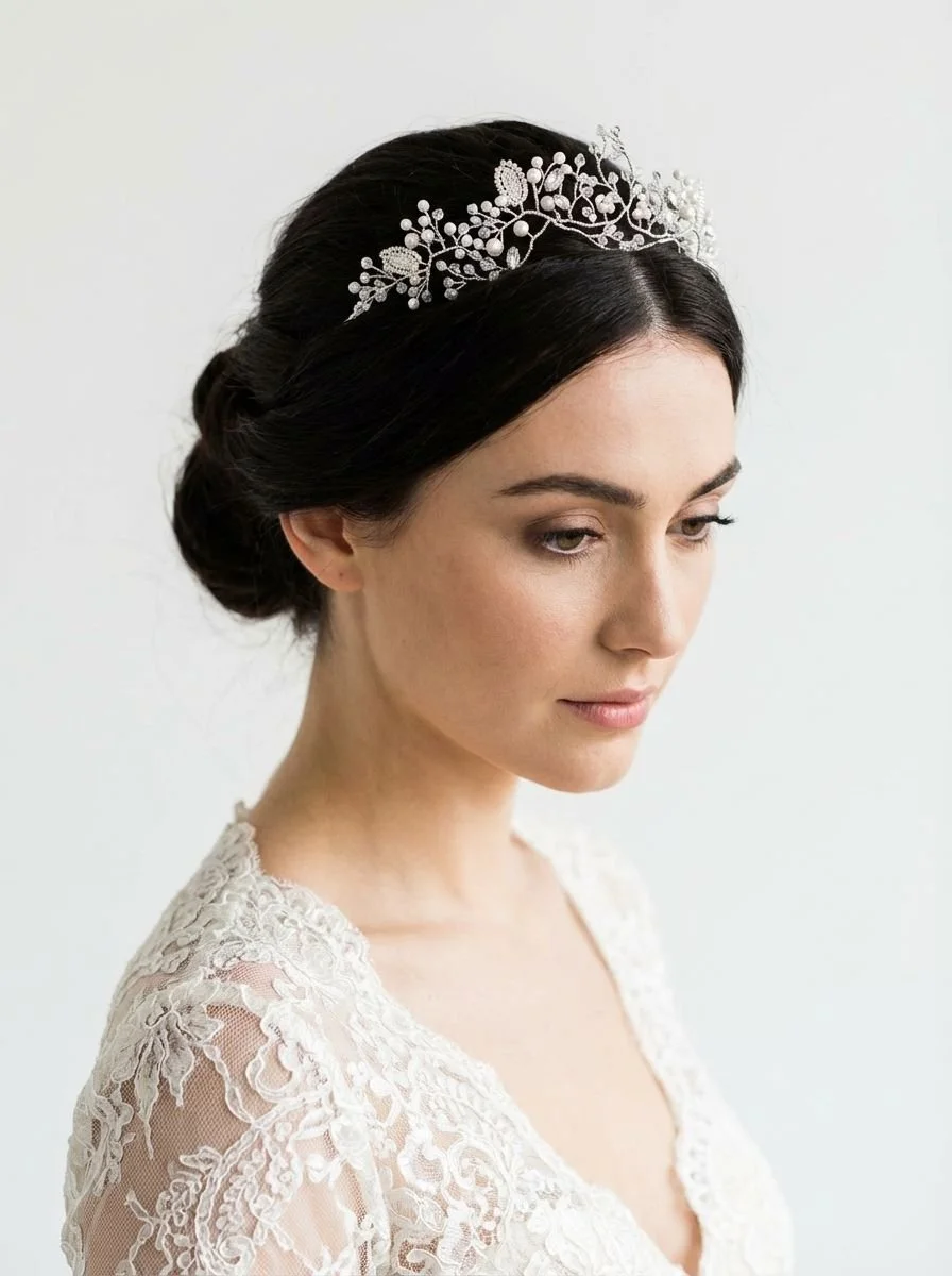 Crystal & Pearl Handcrafted Bridal Tiara-Clara
