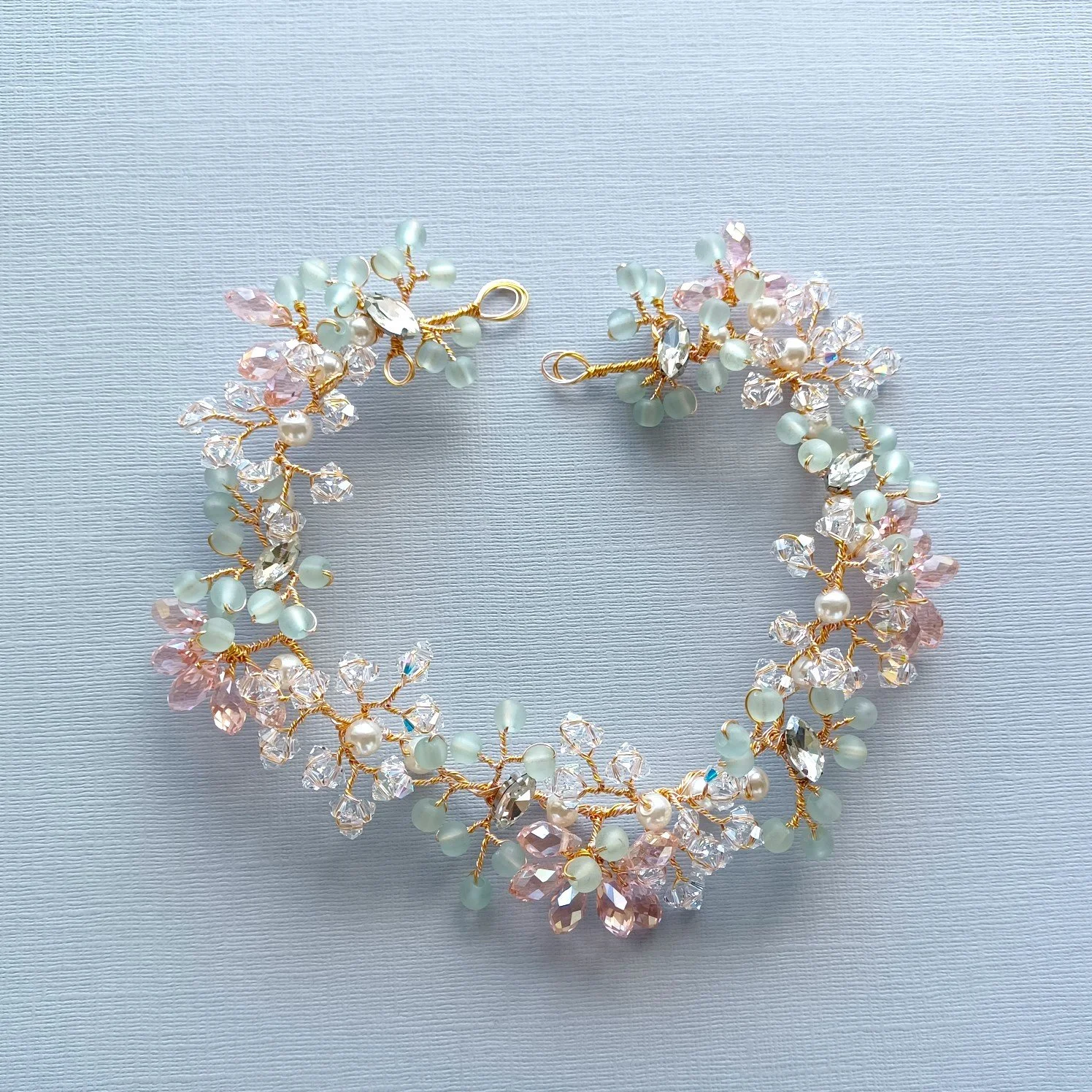 Sagegreen+pink+sparklingcrystal+bridal+headpiece+handmade by Beady Bride UK-shop-1.jpg