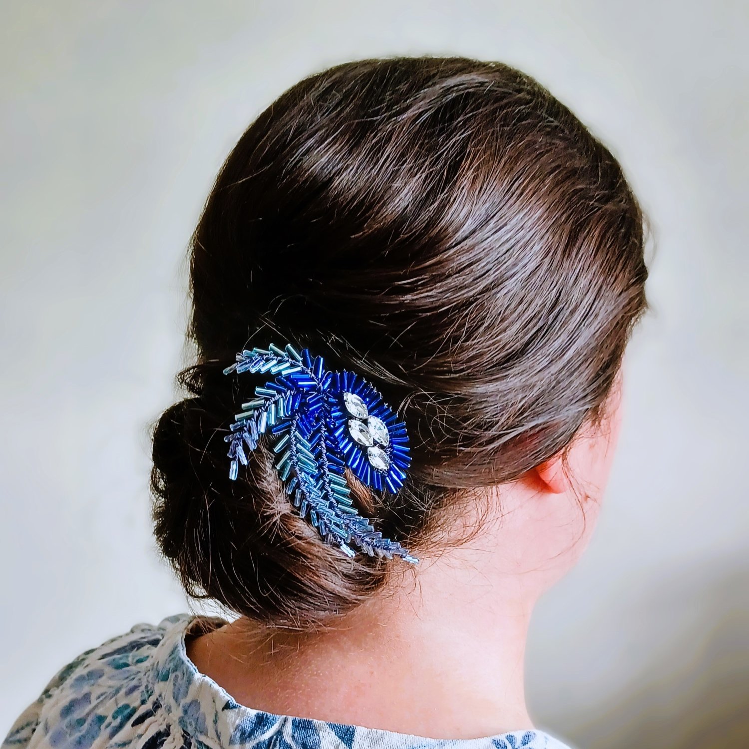 Aqua marine blue and rhinestone occasion hair accessory-BLWAC