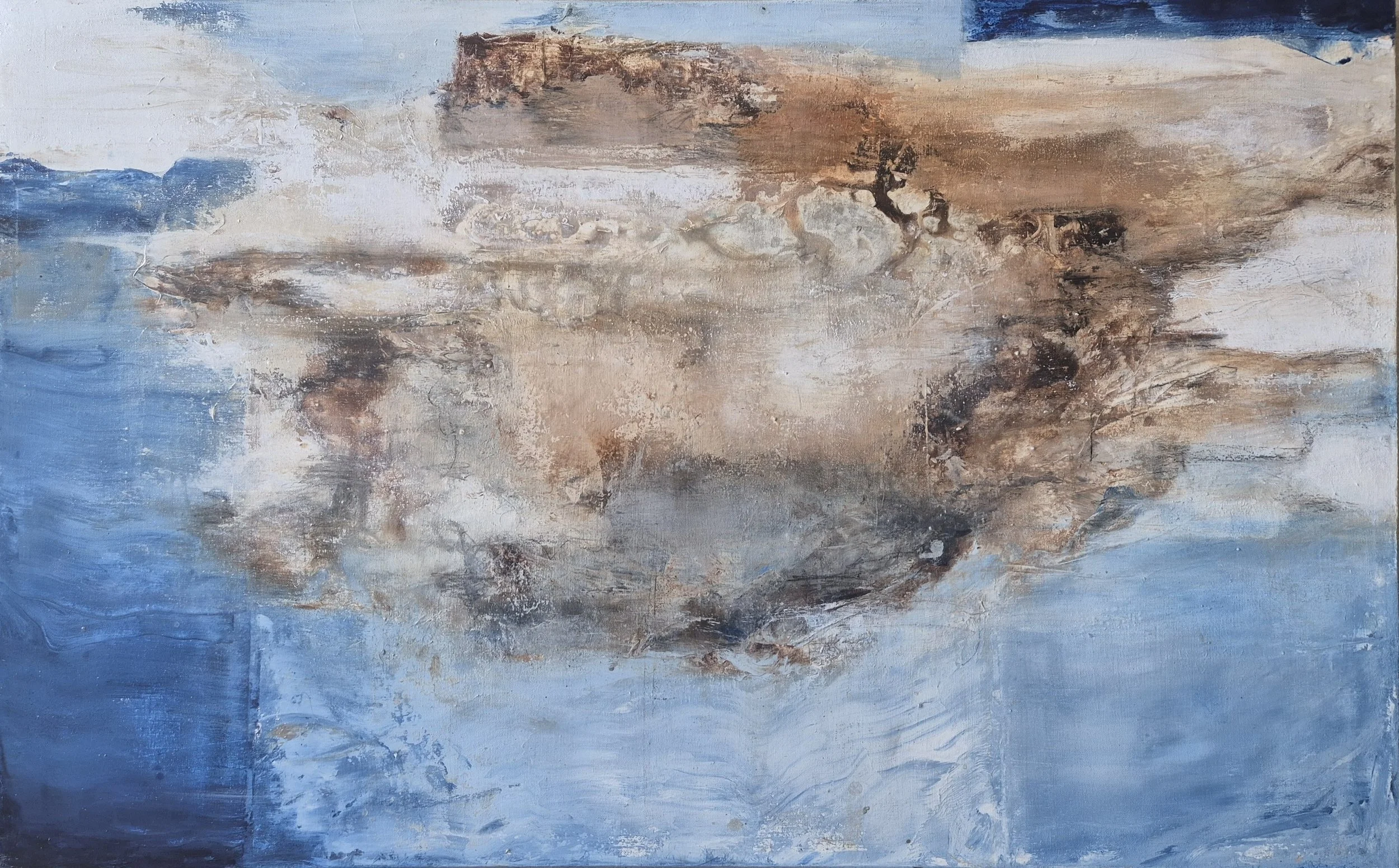 By the Marina, 2025. Mixed media on canvas- 48 x 30 inches/122 x 76 cm
