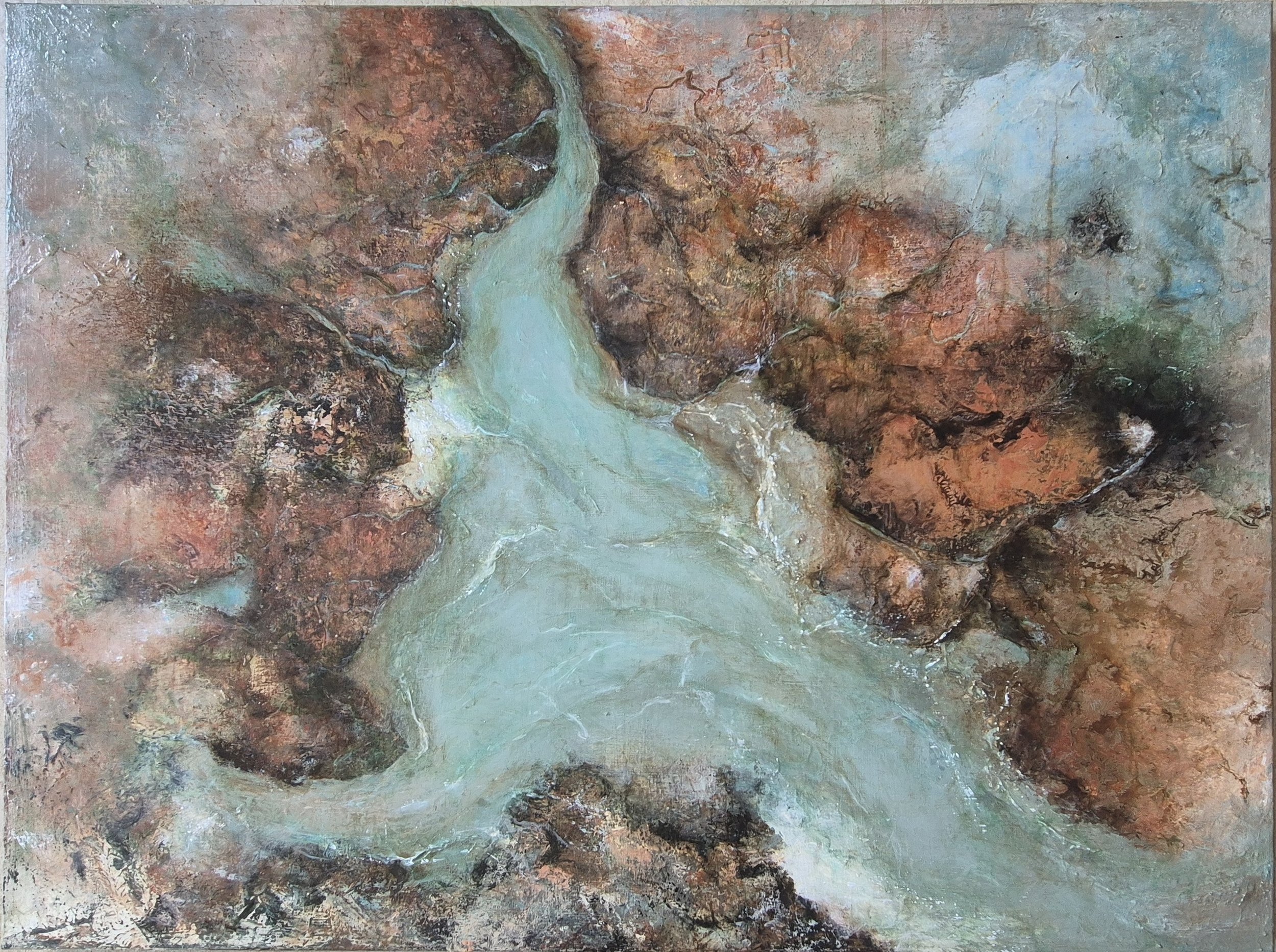 Confluere, 2025. Mixed media on canvas-36 x 48 inches/90 x 120 cm