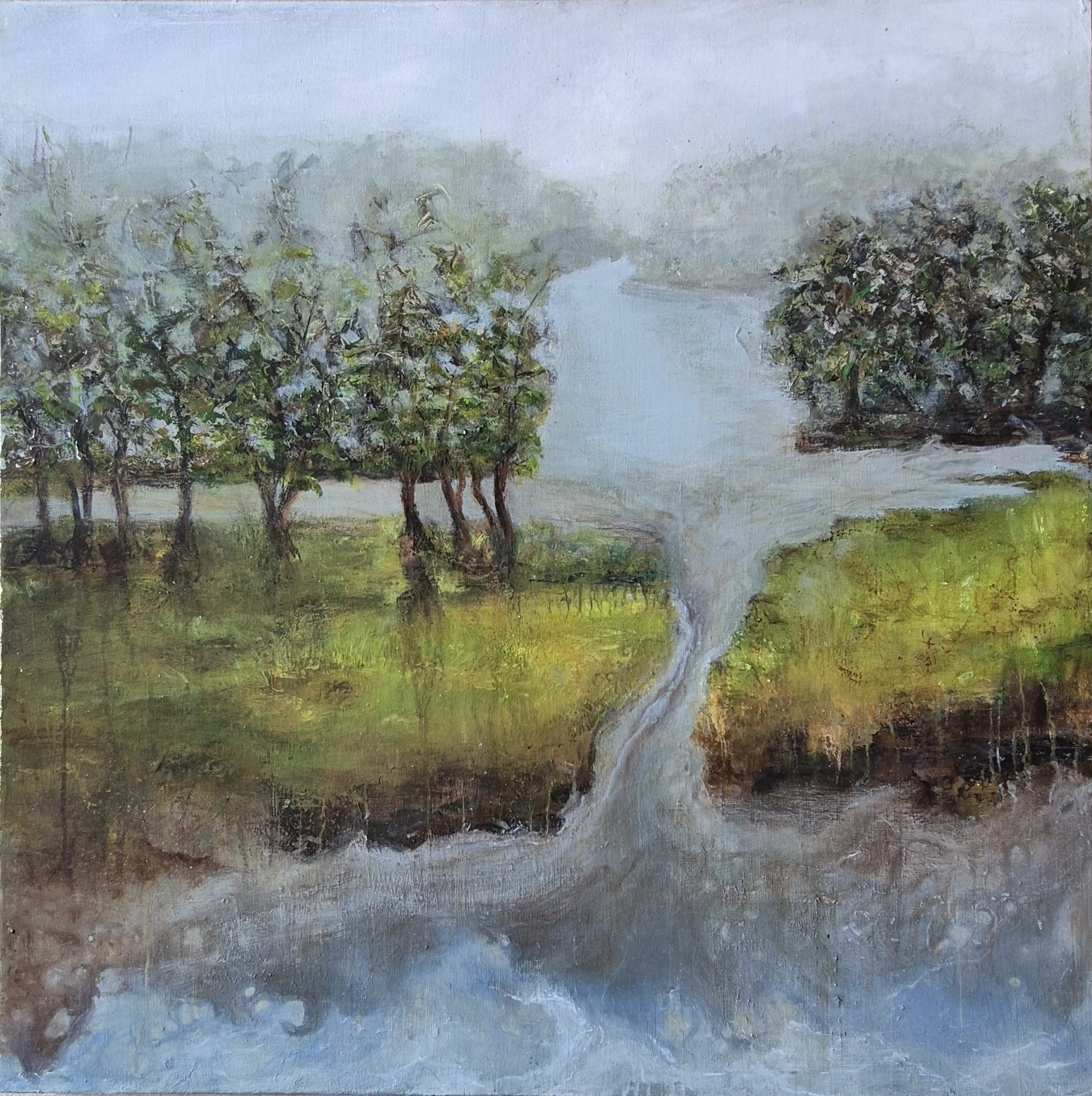 After The Deluge, 2026. Mixed media on canvas-36x 36 inches/91 x 91 cm.  Price on Request.