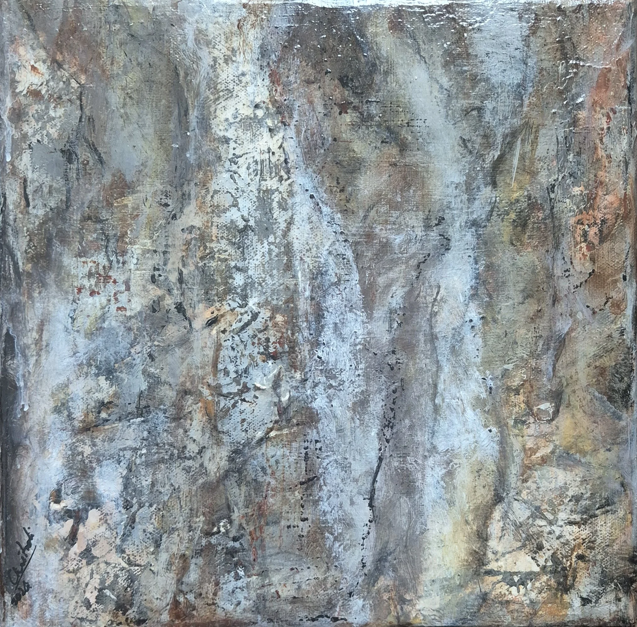 Beneath the Bark, 2026. Mixed Media on canvas-12 x 12 inches/ 31 x 31 cm. Price on Request.
Inspired by the intricate textures of tree bark, this abstract composition captures nature’s silent rhythms hidden beneath time’s surface. Rich layer and orga