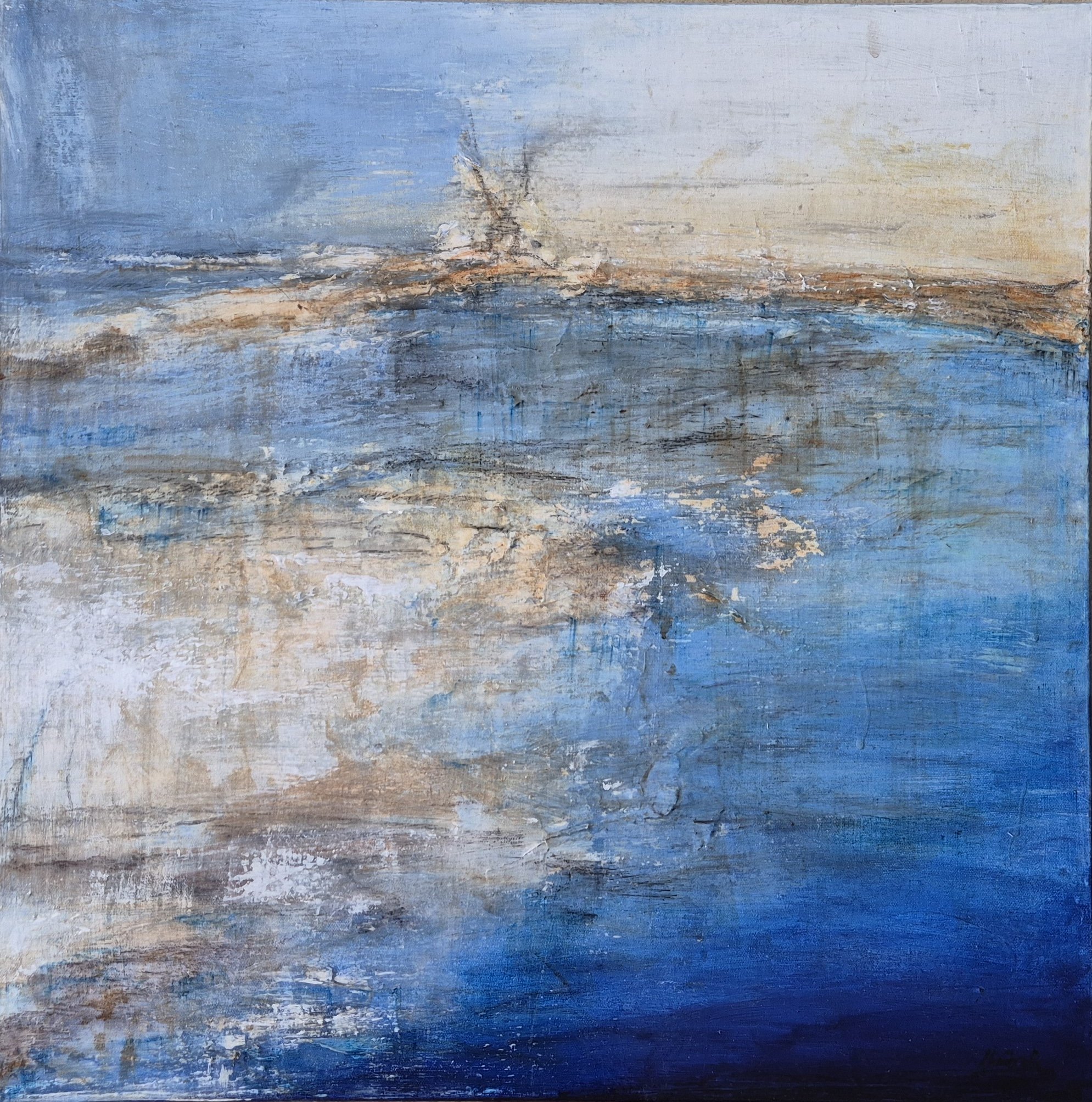 Where Sea Meets Silence, 2026. Mixed media on canvas-24 x 24 inches/61 x 61 cm.  Price on Request.