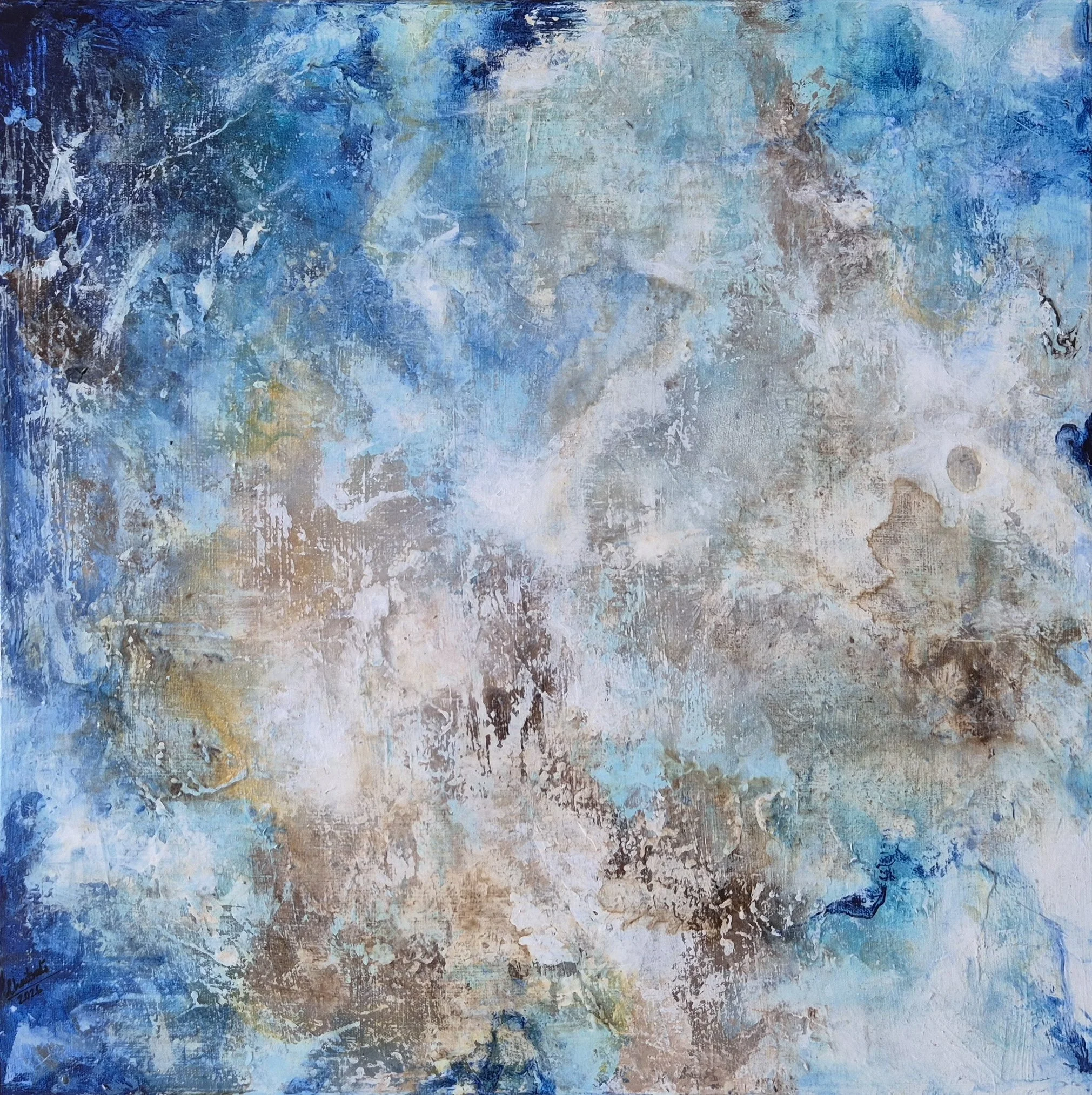 Where Light Becomes Water, 2026. Mixed media on canvas-24 x 24 inches/61 x 61 cm.  Price on Request.