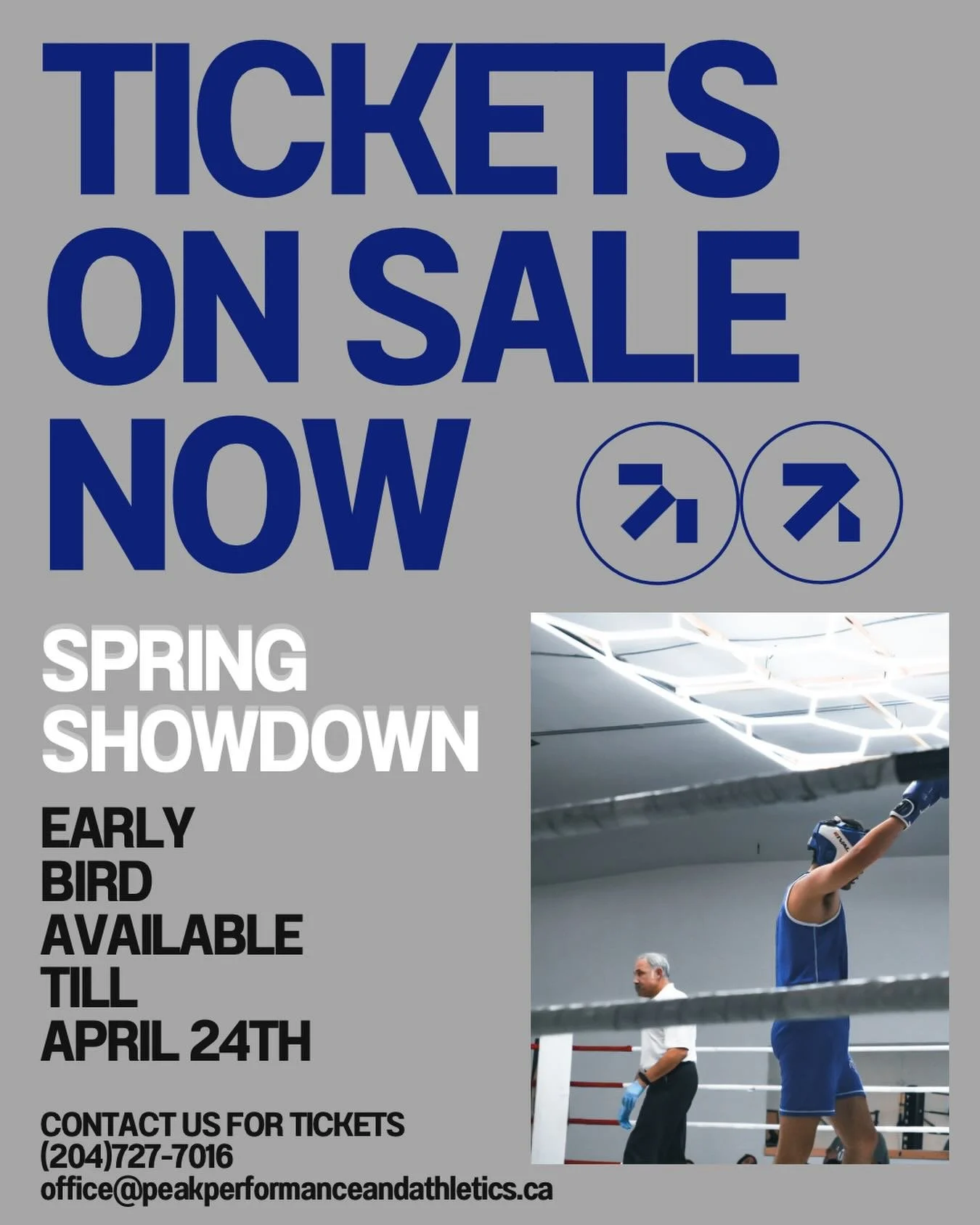 🚨 Not an April Fools joke 🚨

The Spring Showdown is coming in HOT 🥊🔥

Don&rsquo;t miss the action! Grab your tickets NOW!

🎟️ Save big with early bird pricing (ends April 24th)

Reserve your tickets today!!
📞(204)727-7016
📧office@peakperforman