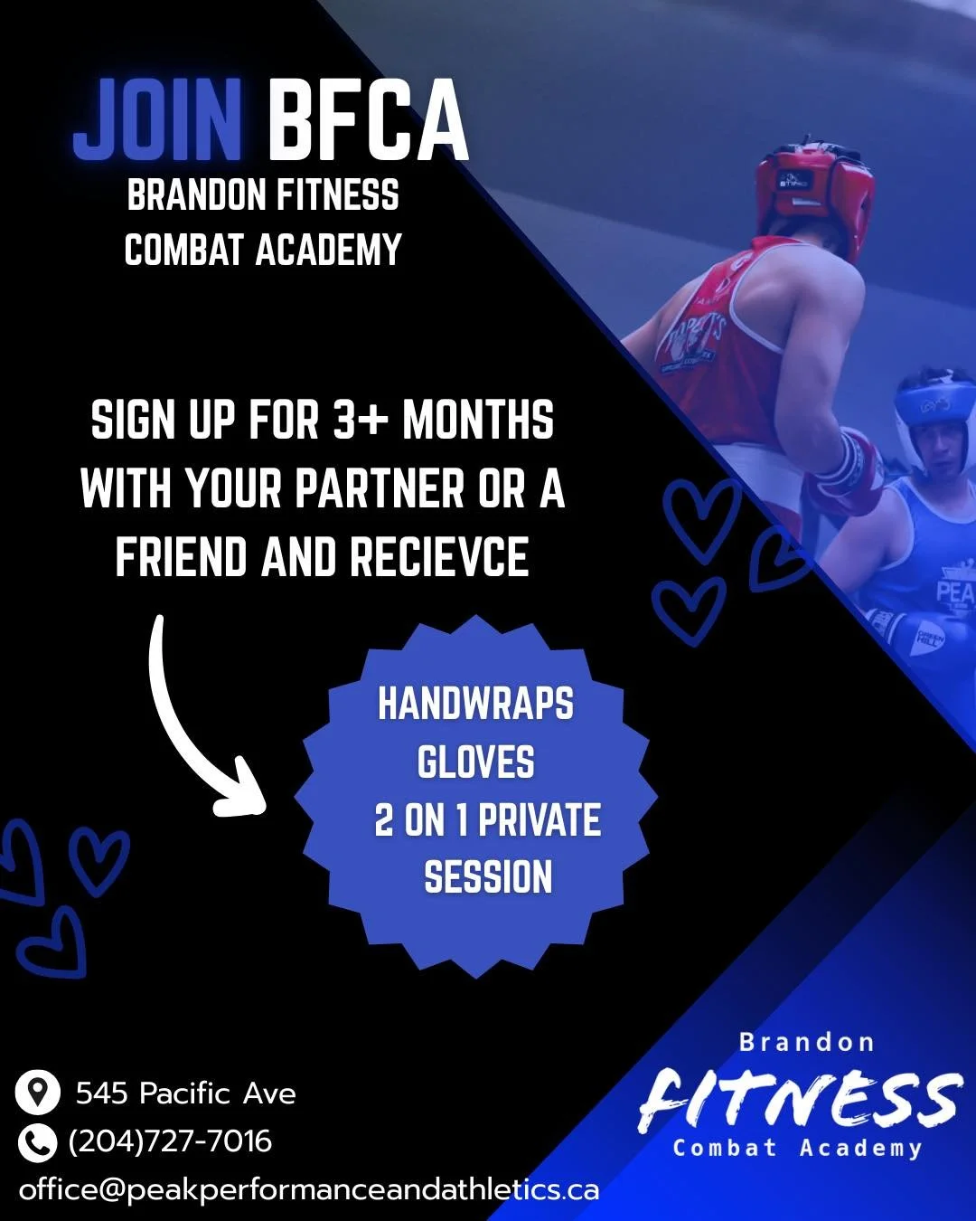 Train better TOGETHER! 💪👯&zwj;♂️

Bring a partner or a friend, sign up for 3+ months together and score:

🥊 A pair of hand wraps each 
🥊 A pair of gloves each
🥊 2 on 1 Private Session with one of our trainers together 

Level up your fitness, sk