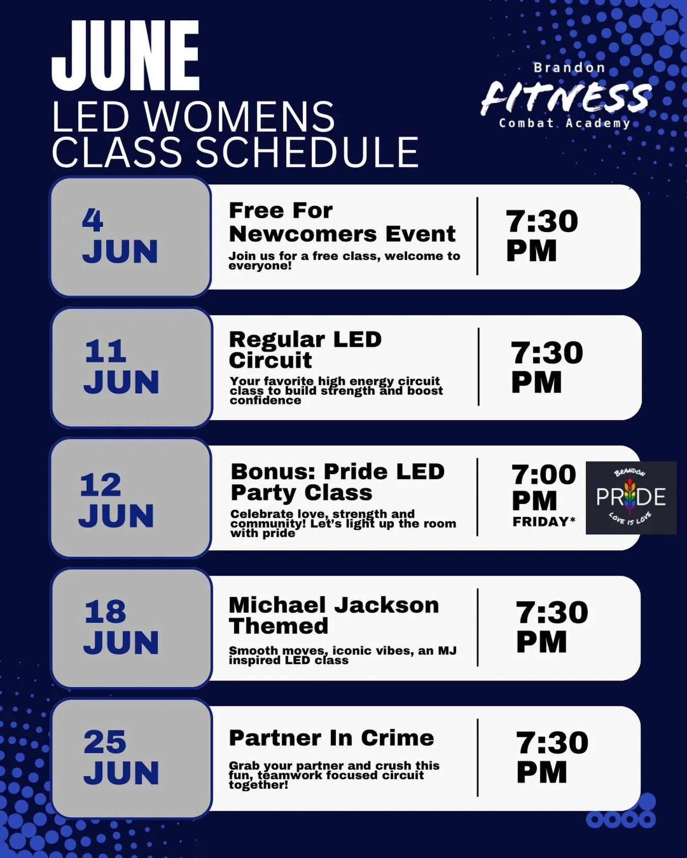 June Bootcamp Schedule is here! We've got an exciting month lined up, including a bonus Friday class to celebrate Pride month! 🌈

Join us this month as we celebrate fitness, community and fun! Check out the full schedule and mark your calendars, we 