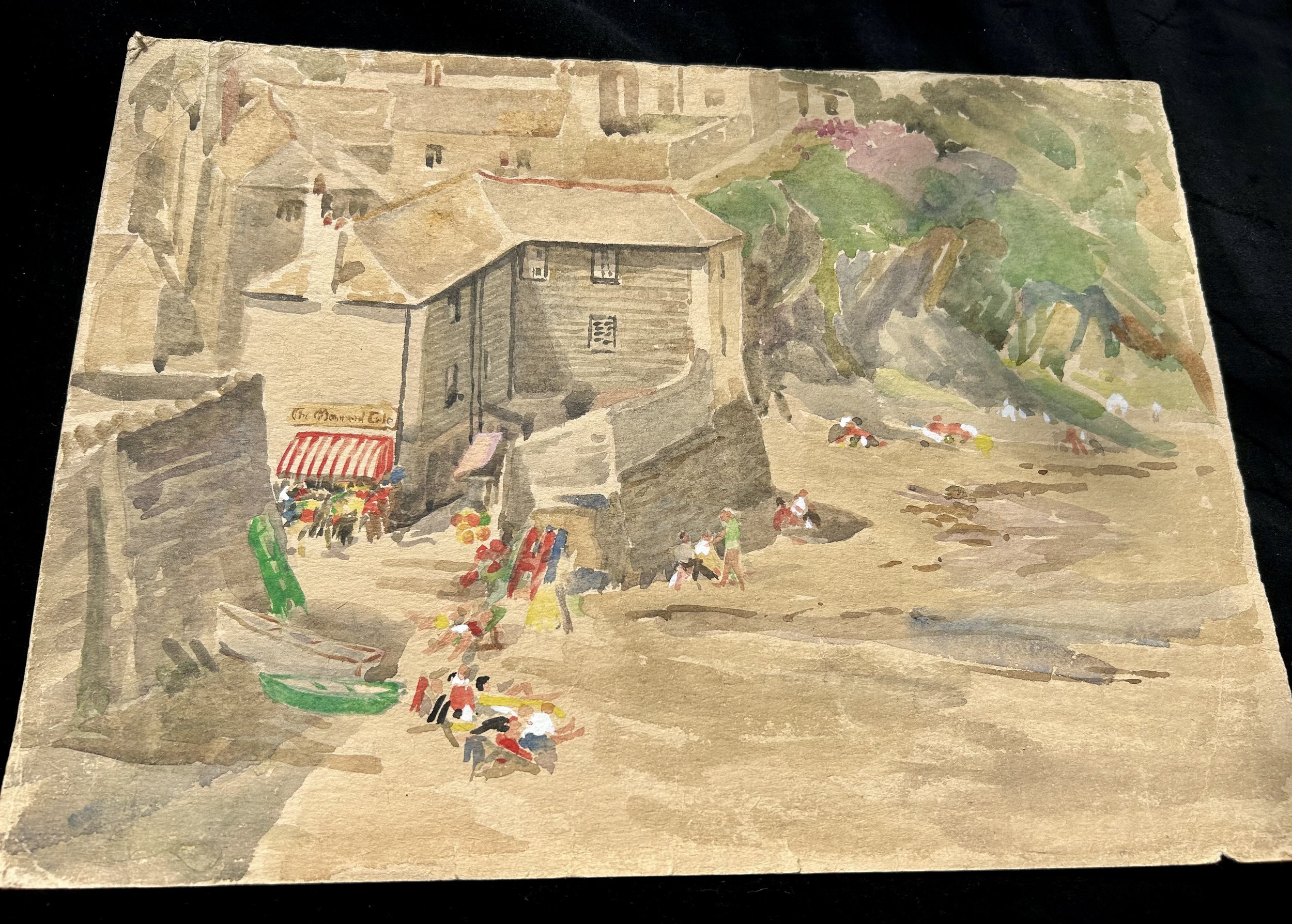 C1930s Watercolour The Mermaid Cafe, Gorran Haven, Cornwall by Constance M COTTOM